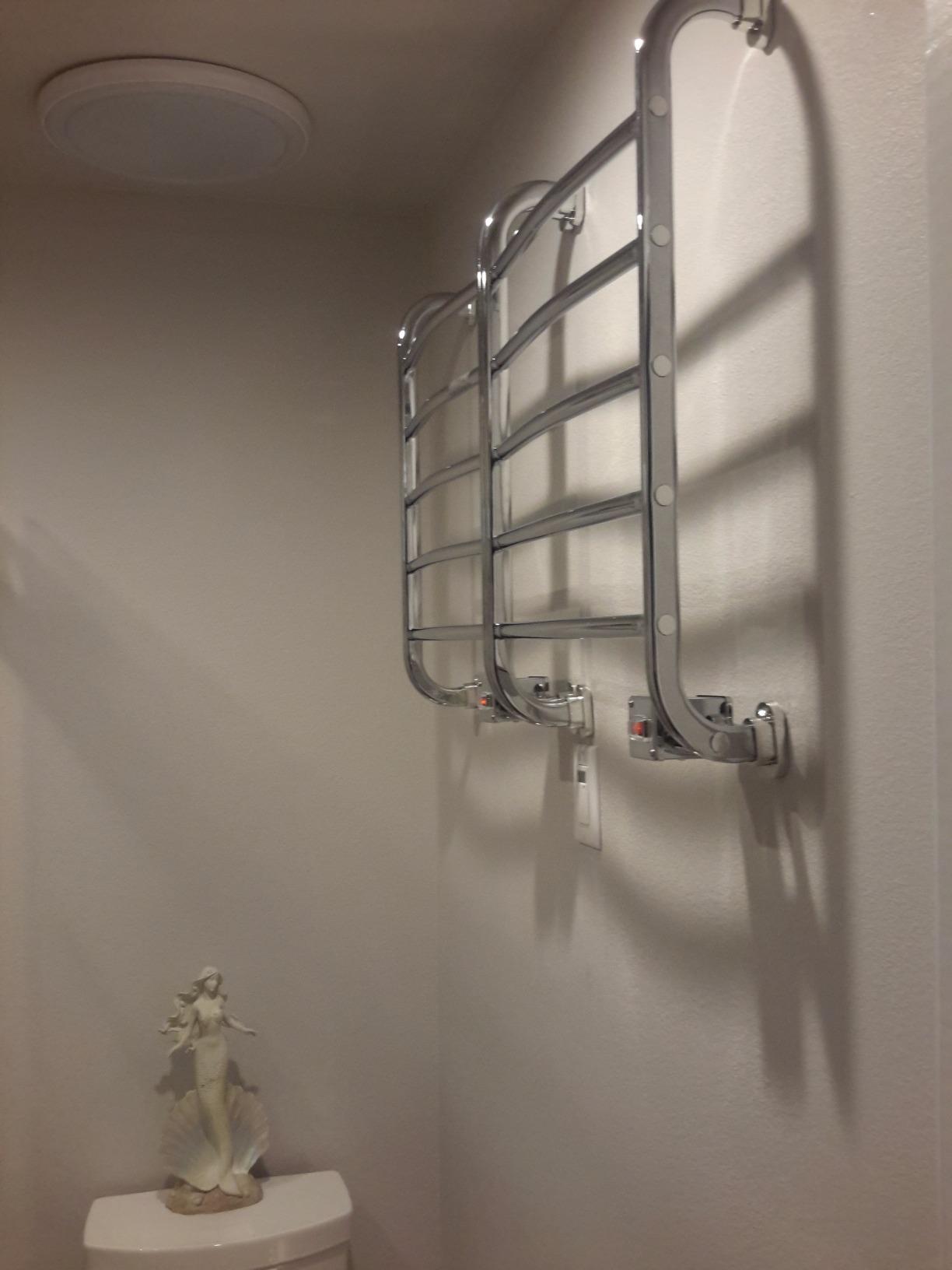 Warmrails Classic Towel Warmer - Free-Standing or Wall Mounted Towel Warmer Rack for Drying Towels and Garments - 37.5-Inch Nickel Finish Frame with 4 Bars - Model HCS customer photo 2
