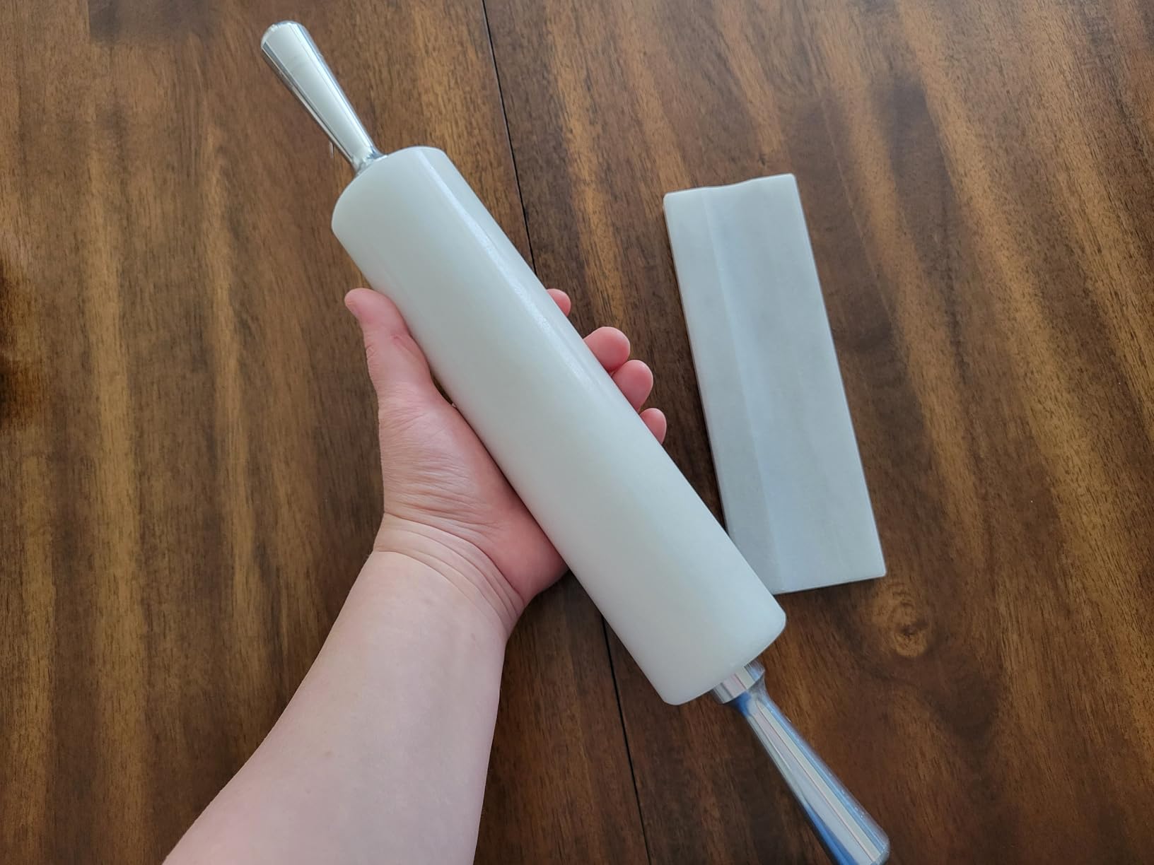Fox Run Polished Marble Rolling Pin with Wooden Cradle, 10-Inch Barrel, White customer photo 2