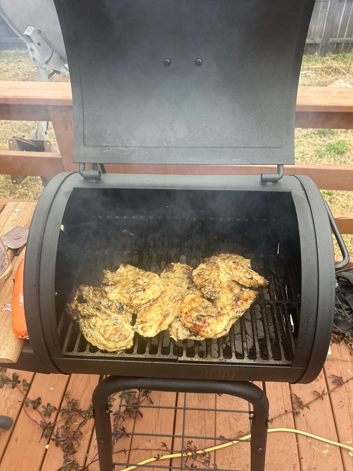 Char-Griller Patio Pro Charcoal Grill and Smoker with Cast Iron Grates, Premium Wood Shelf and Damper Control, 250 Cooking Square Inches in Black, Model E1515 customer photo 1