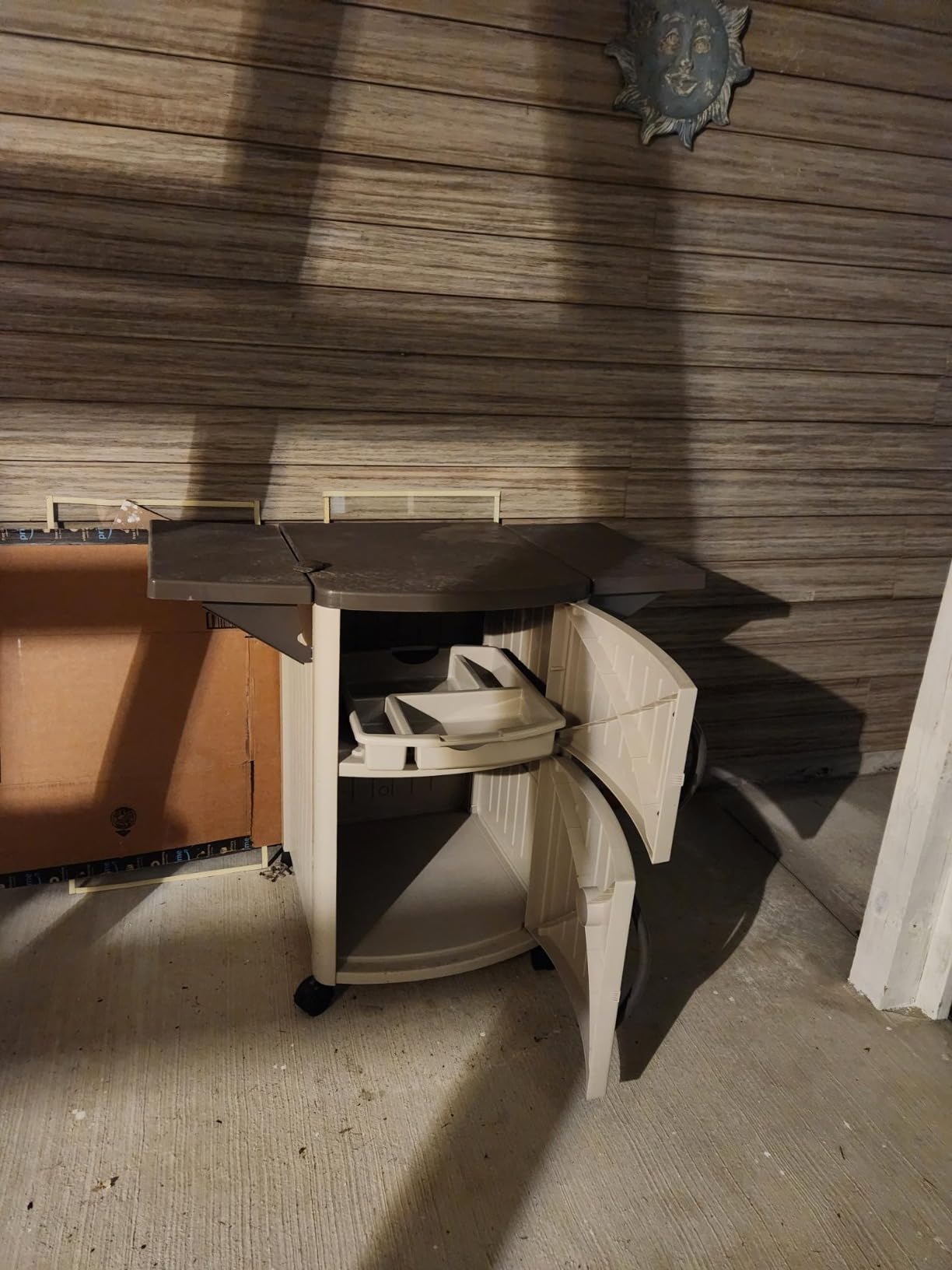 Suncast Serving Station Patio Cabinet, Portable Grill Prep Table, Light Taupe & Mocha - Includes Side Shelves, Storage Cabinets, Server Tray and Wheels for Outdoor BBQ Grilling and Backyard Dining customer photo 1