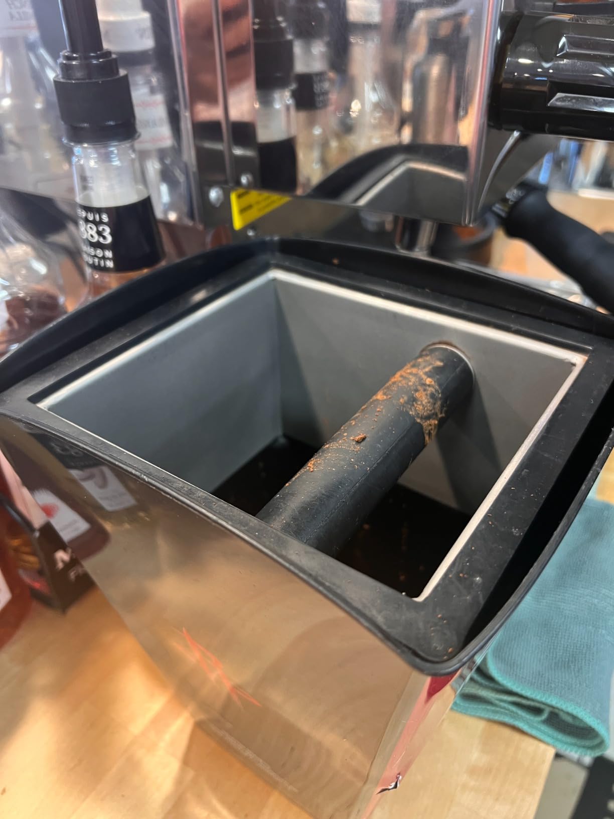 Rattleware Stainless Steel Open Bottom Knock Box Chute - Heavy Duty Espresso Grounds Disposal Tool with Welded Rubber Bar Fits Coffee Stations, Cafe, Restaurant, Hotel, Barista Home (6 x 5.5 x 4) customer photo 1