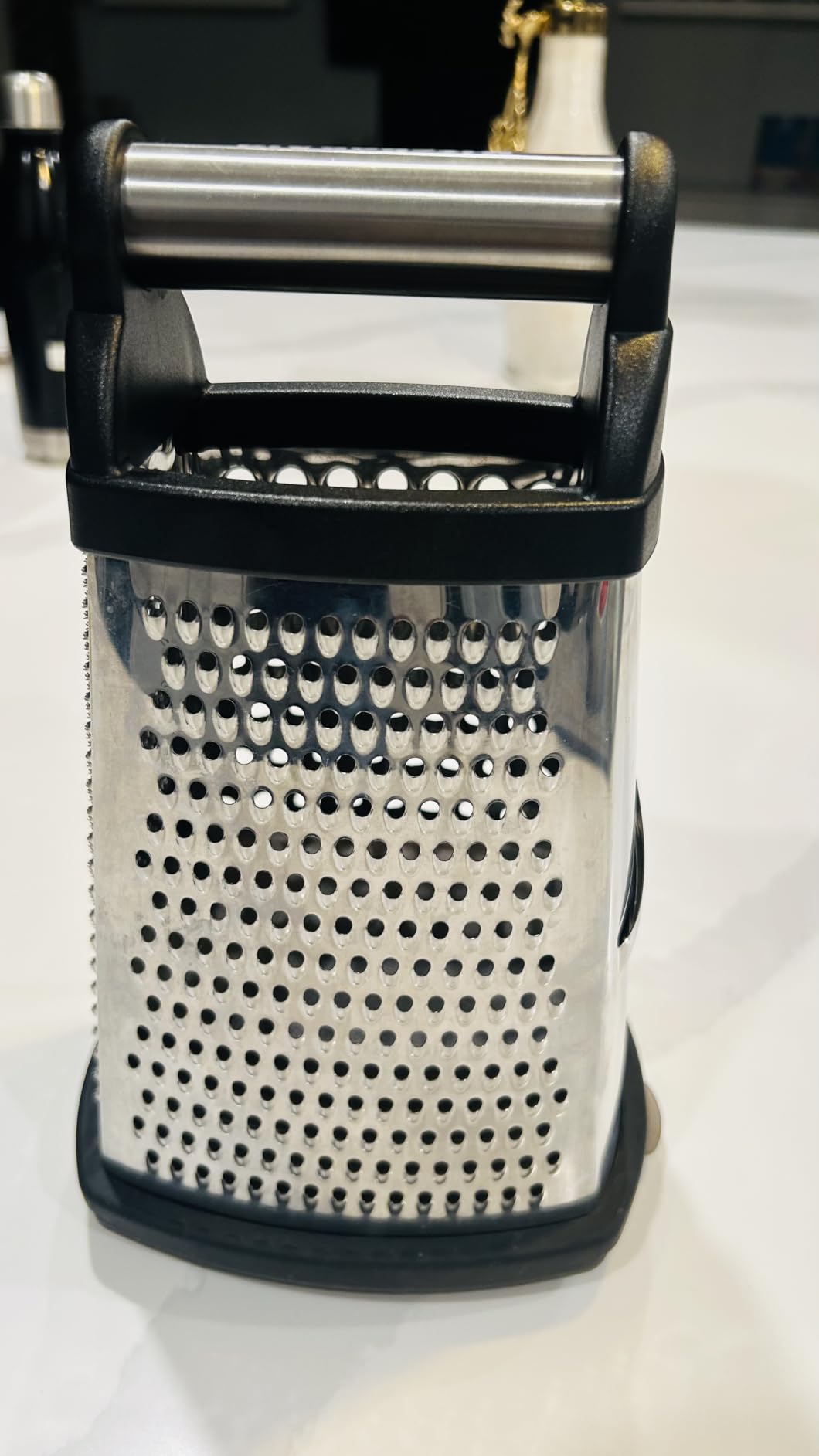 KitchenAid Gourmet 4-Sided Stainless Steel Box Grater for Fine, Medium and Coarse Grate, and Slicing, Detachable 3 Cup Storage Container and Measurment Markings, Dishwasher Safe, 10 inches tall, Black customer photo 1