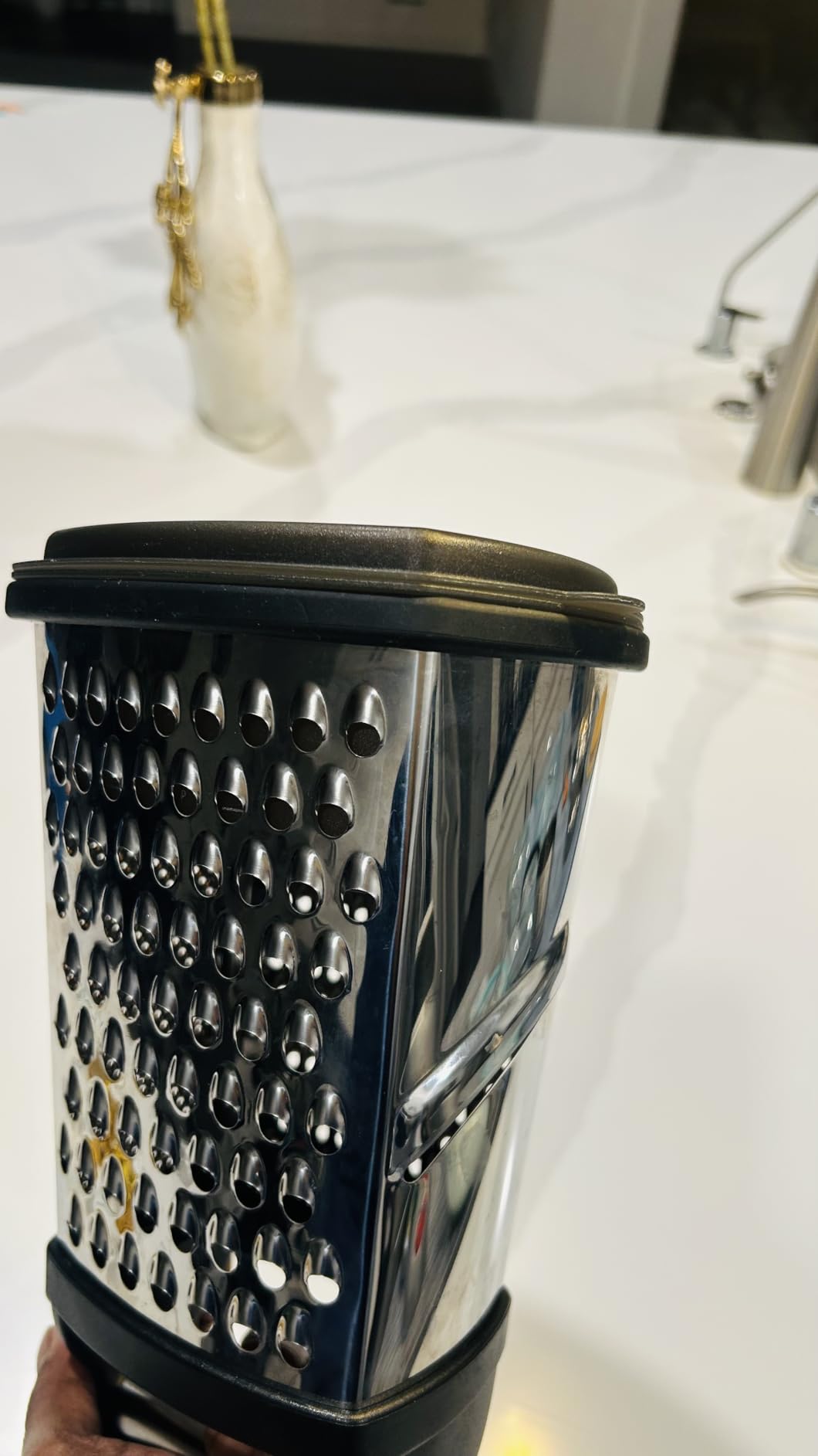 KitchenAid Gourmet 4-Sided Stainless Steel Box Grater for Fine, Medium and Coarse Grate, and Slicing, Detachable 3 Cup Storage Container and Measurment Markings, Dishwasher Safe, 10 inches tall, Black customer photo 2