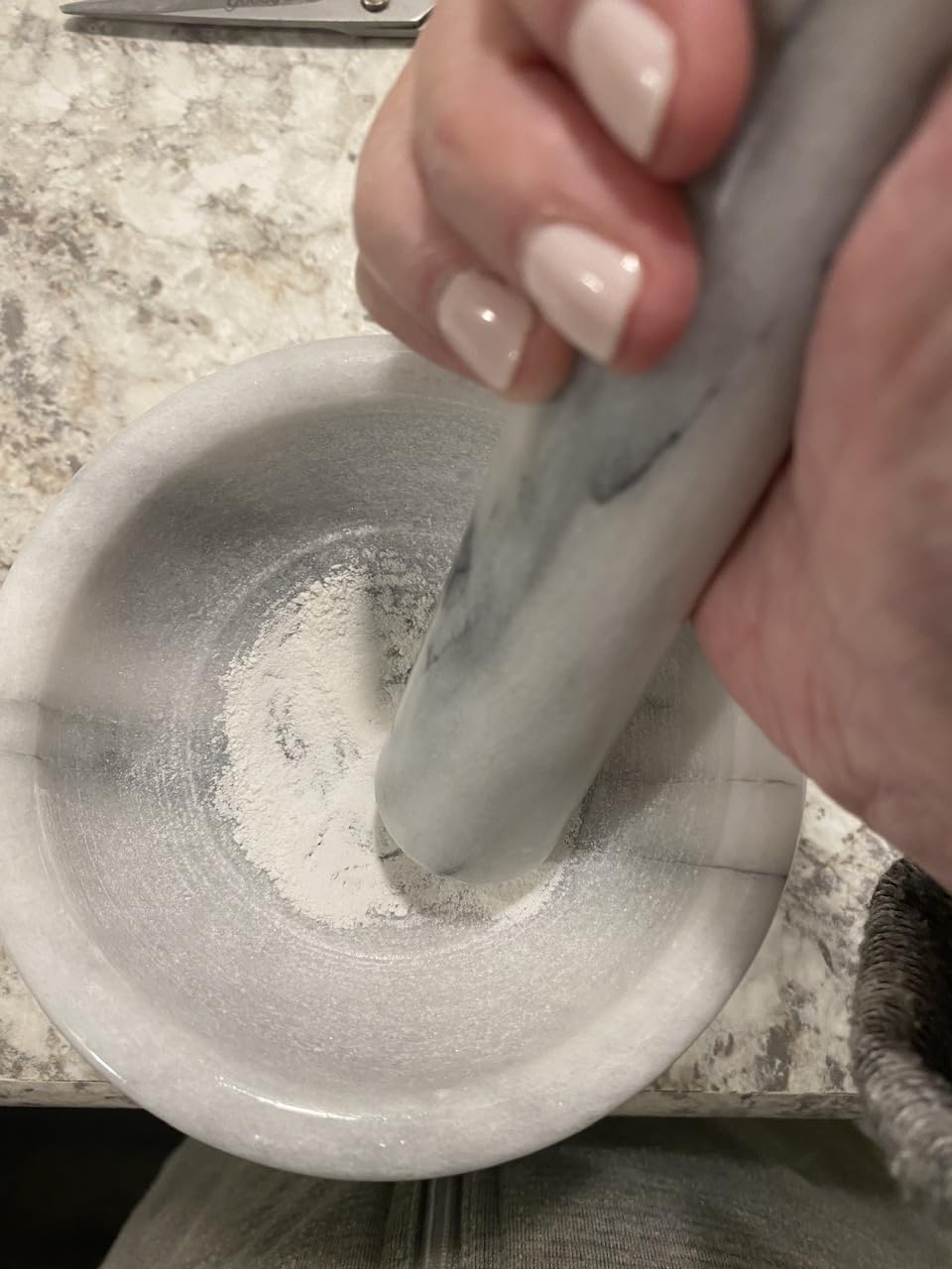 HIC Kitchen Mortar and Pestle Set, Solid Carrara Marble, 3.8-Inch, Spice Herb Grinder, Pill Crusher, Nut Butter Maker customer photo 1