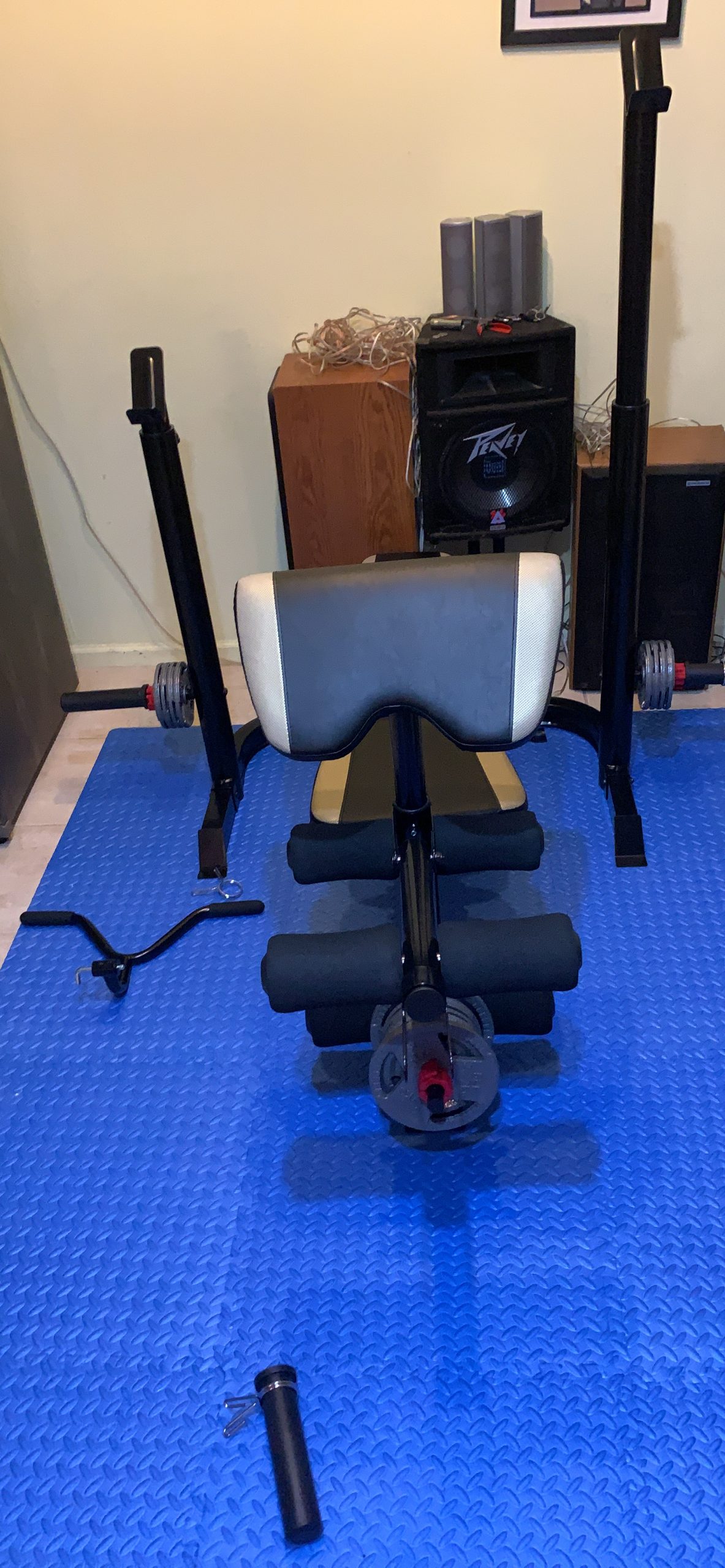 Marcy Olympic Workout Bench for Home Gym Strength Training Equipment with Preacher Curl Pad and Weight Rack Storage, White/Black customer photo 1