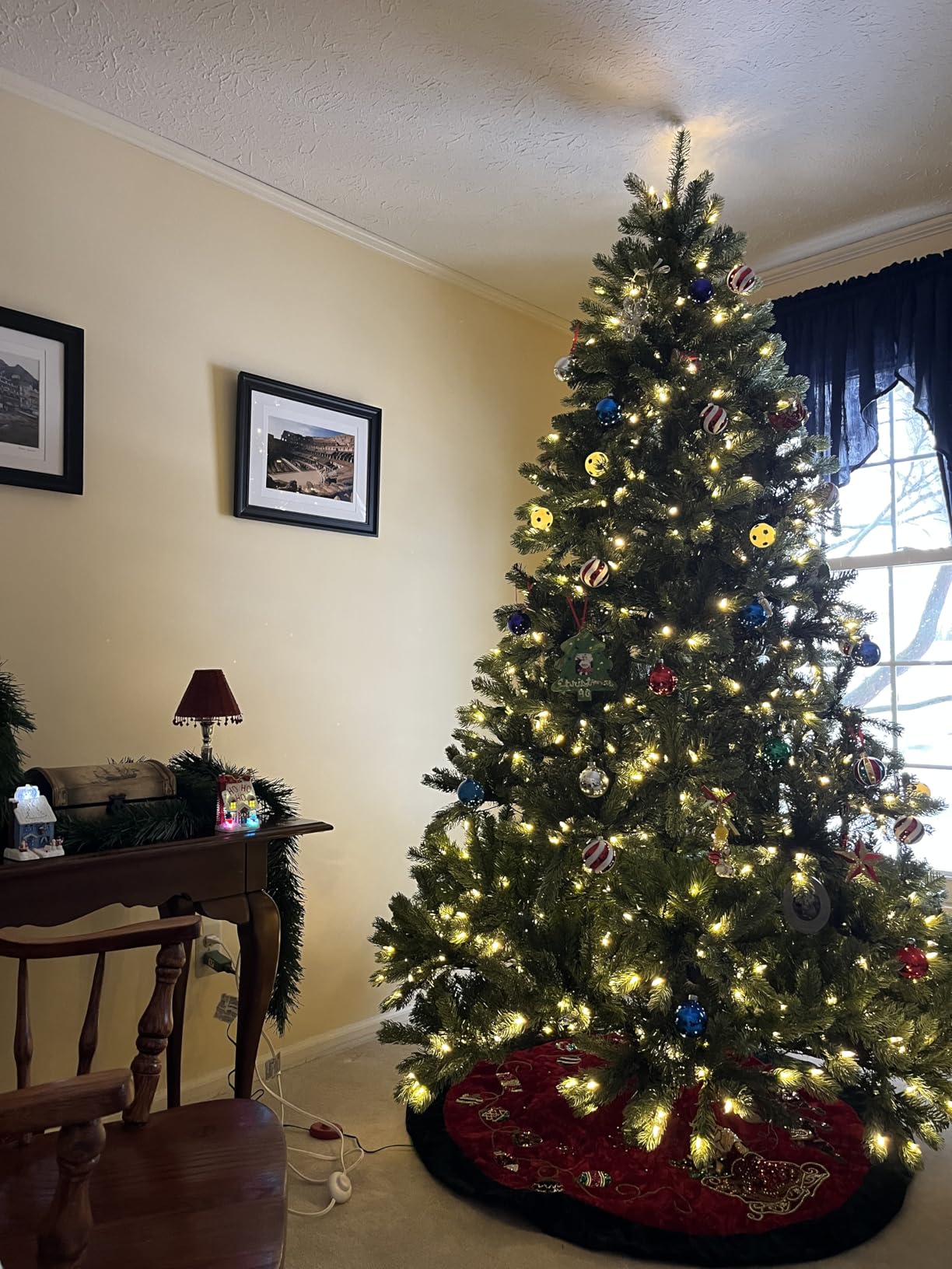 National Tree Company Pre-Lit 'Feel Real' Artificial Full Downswept Christmas Tree, Green, Douglas Fir, Dual Color LED Lights, 7.5 feet customer photo 1