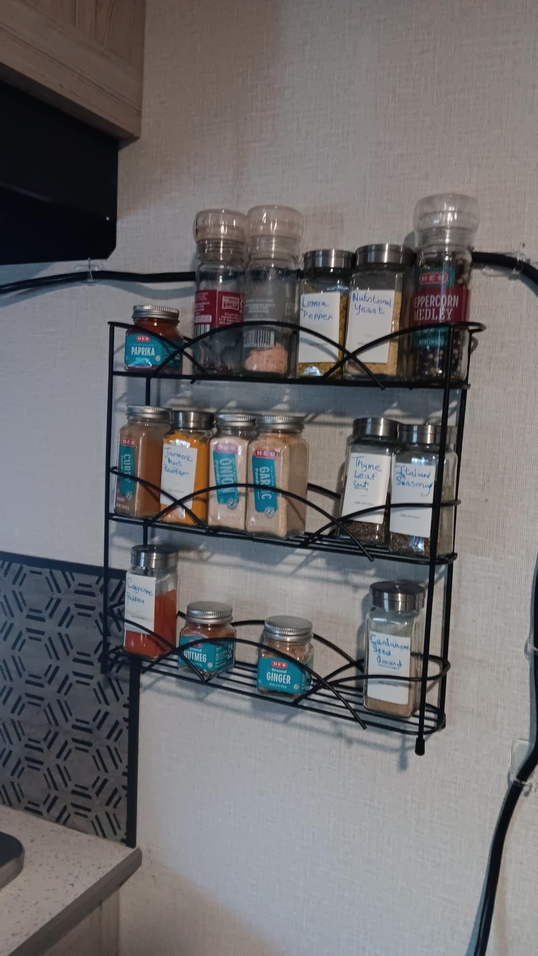 Spectrum 3 Tier Spice Rack Organizer Black Countertop Wire Shelf Spice Rack for Modern Kitchen Pantry Cabinet, Organize Spices with Three Tier Spice Shelf for Kitchen Storage with Wall Mount Option customer photo 2