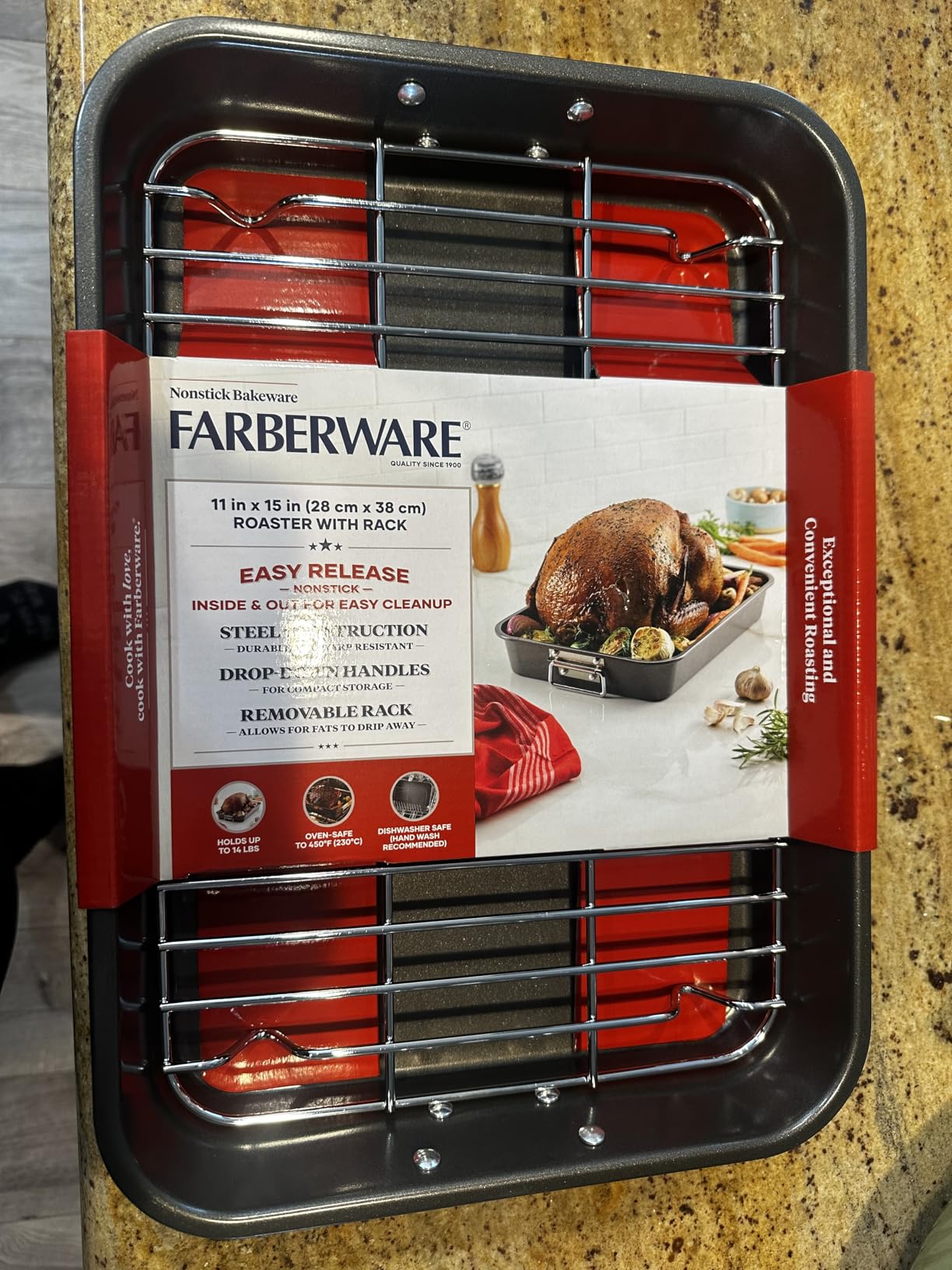 Farberware Bakeware Nonstick Steel Roaster with Flat Rack, 11-Inch x 15-Inch customer photo 2