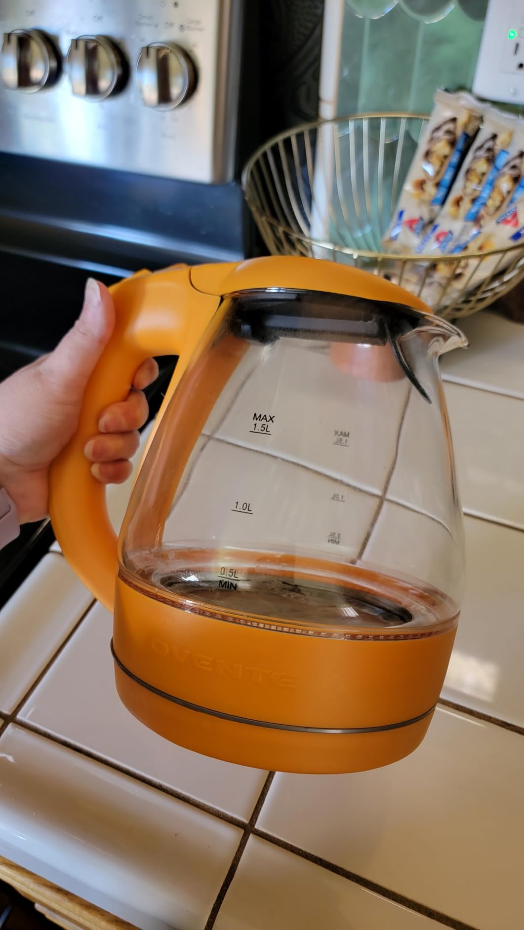 OVENTE Electric Kettle, 1.5L Borosilicate Glass Countertop Water Heater and Boiler for Coffee or Tea, BPA-Free, Auto Shut-Off, Boil-Dry Protection, Removable and Washable Spout Filter, Black KG83B customer photo 2