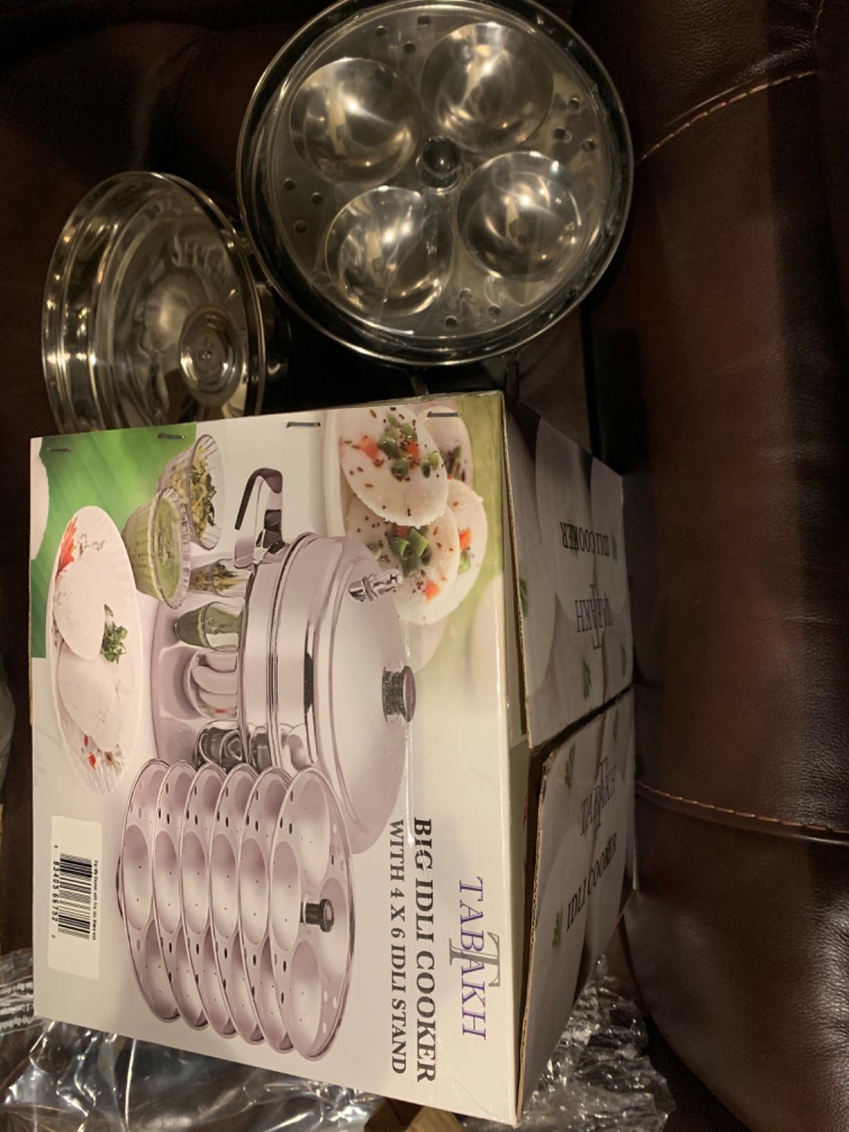 Tabakh IC-206 6-Rack Stainless Steel Idli Cooker with Strong Handles, Makes 24 Idlis, Silver, Large customer photo 1