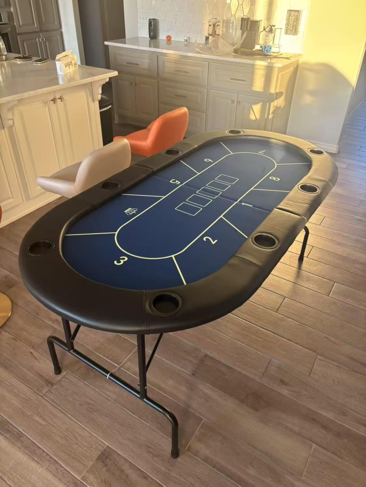 Giantex 8 Player Poker Table Foldable, Folding Card Board Game Table w/8 Cup Holders & Comfy Armrests, Casino Grade Felt, Portable Oval Texas Holden Blackjack Poker Tables, No Assemble Required customer photo 1