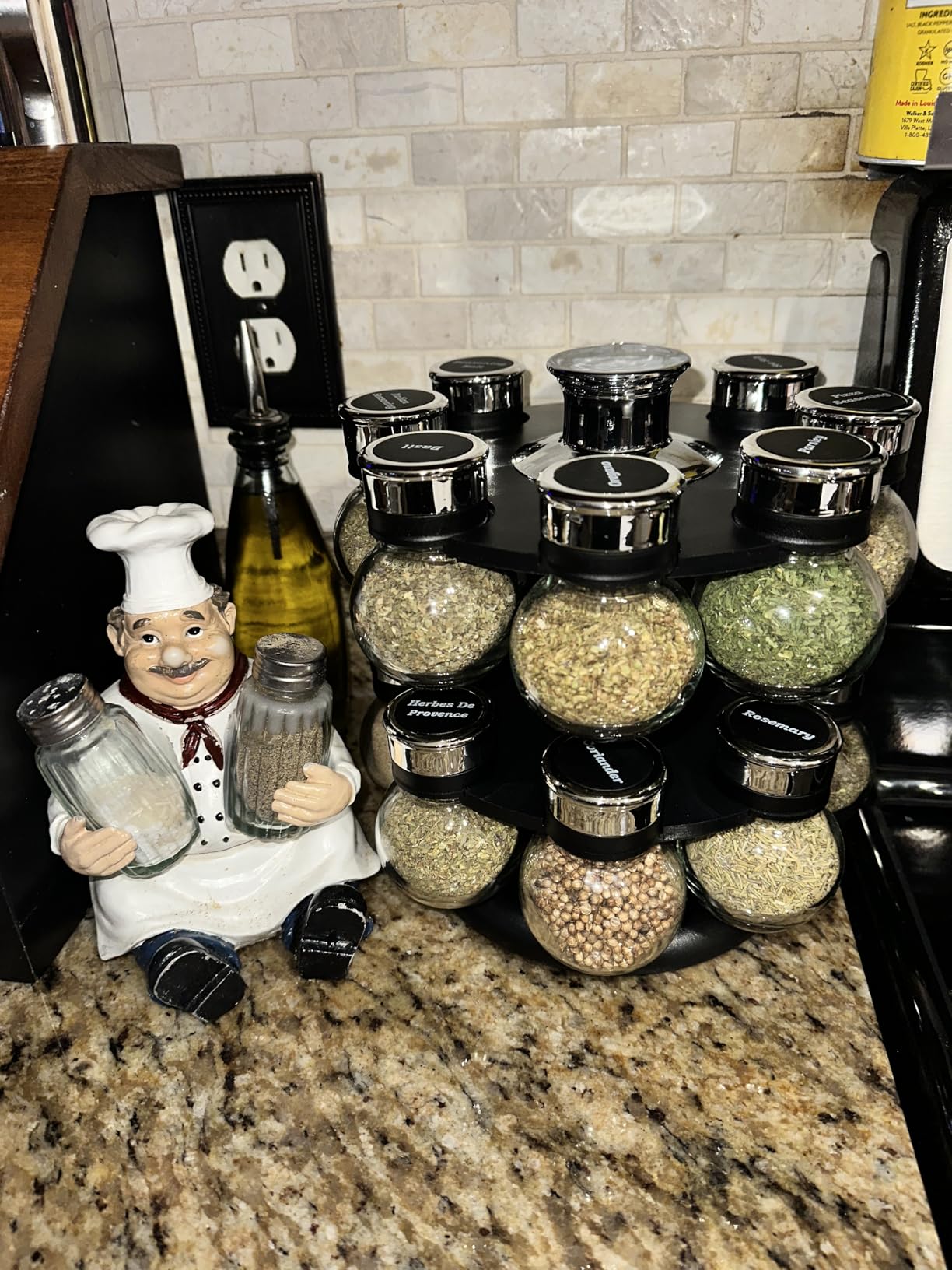 Kamenstein 16 Jar Ellington Revolving Countertop Spice Rack with Lift & Pour Caps and Spices Included, FREE Spice Refills for 5 Years: Black and Chrome customer photo 1