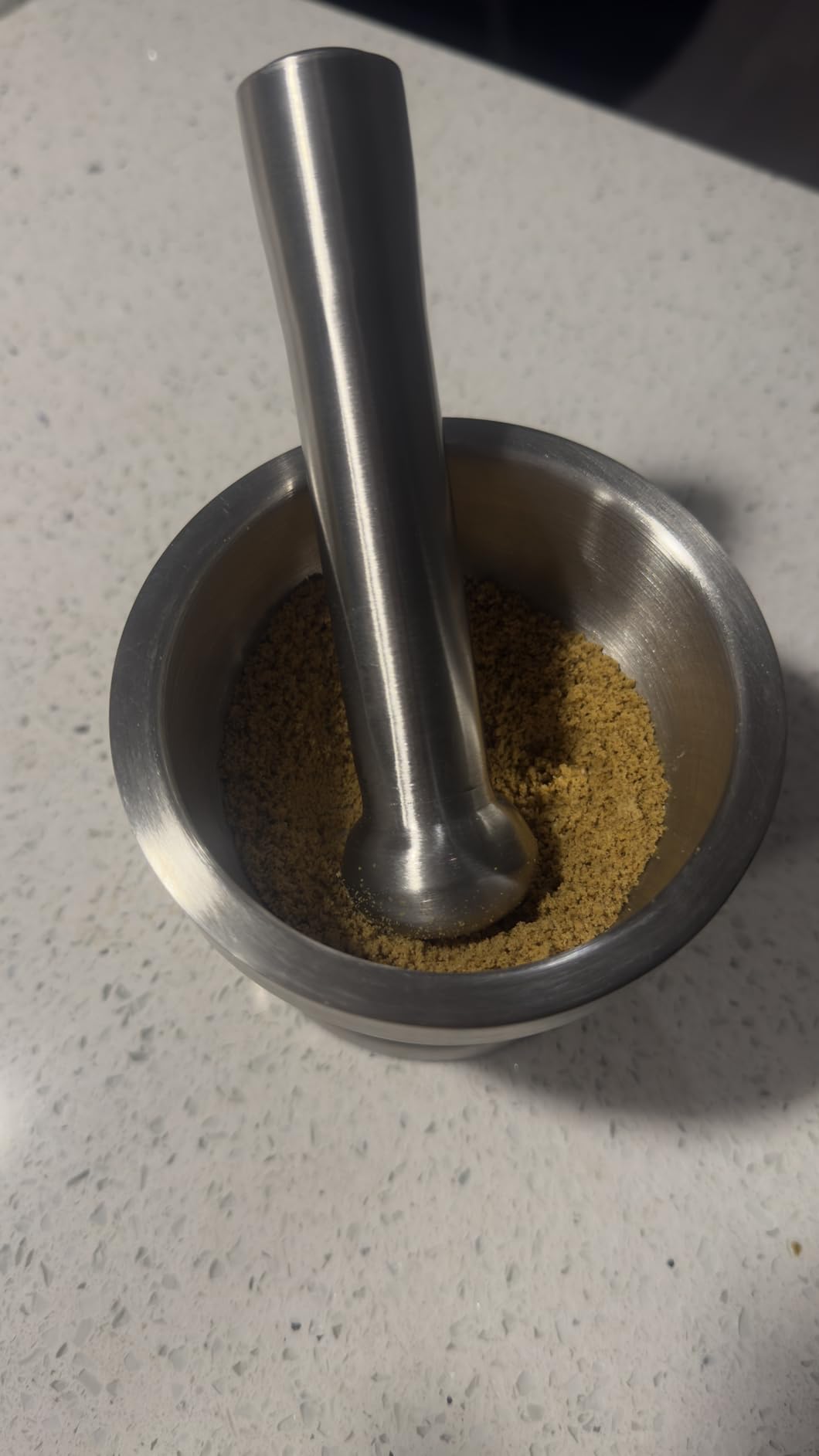 Bekith Mortar and Pestle Sets 18/8 Brushed Stainless Steel Spice Grinder Pill Crusher Molcajete Herb Bowl customer photo 1