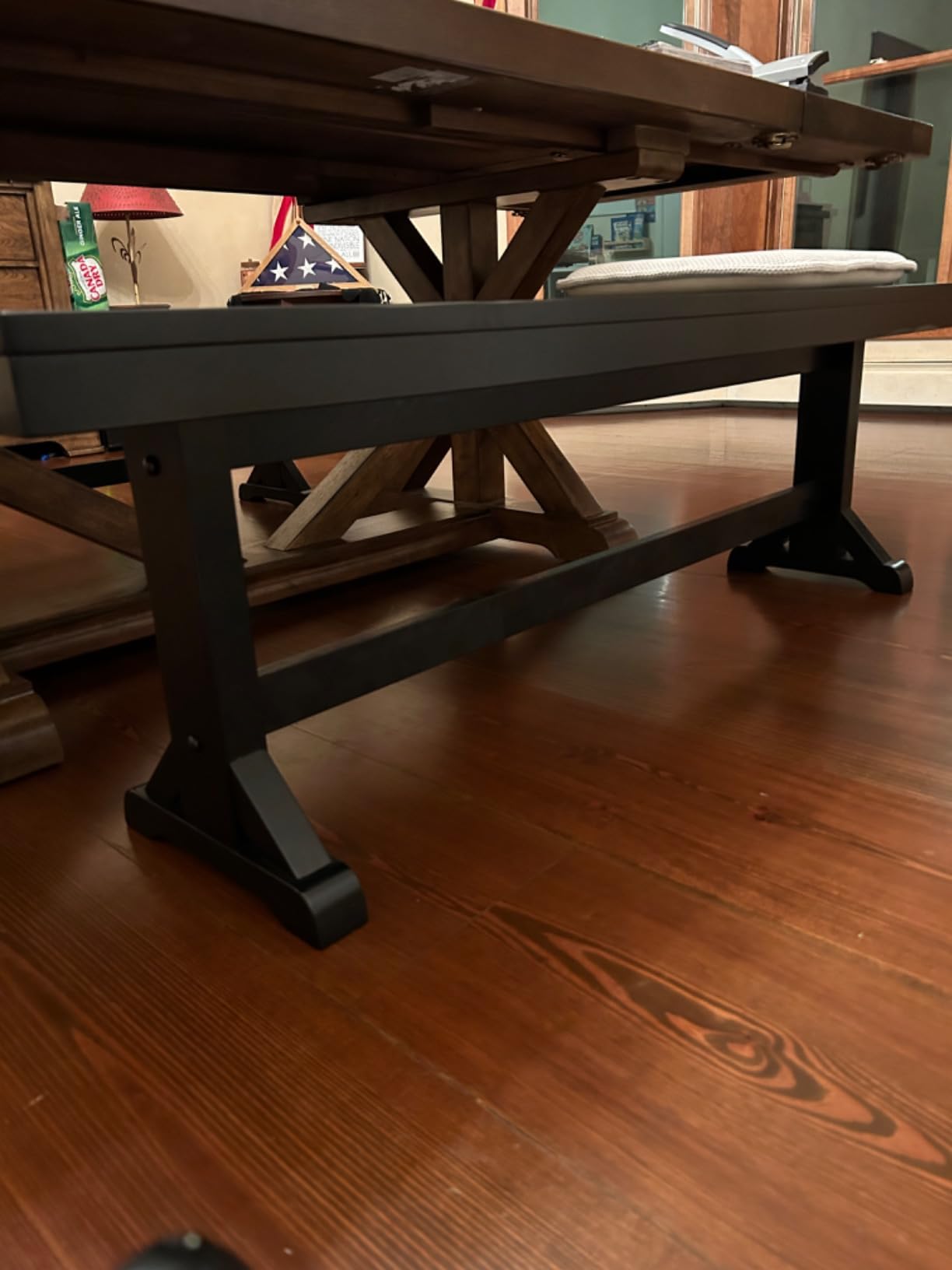 Walker Edison 3 Person Modern Farmhouse Wood Armless Kitchen Dining Bench, 60 Inch, Black customer photo 1