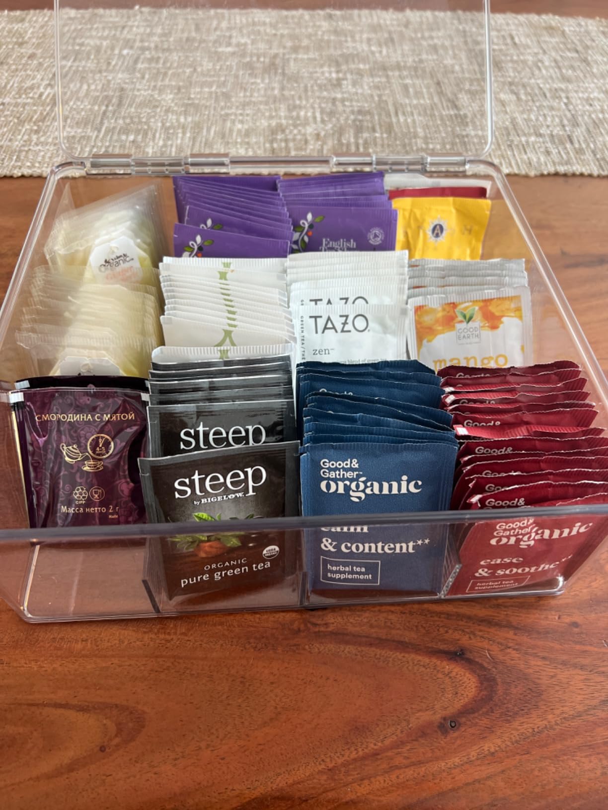 mDesign Tea Bag Single Serve Pouch Divided Box Holder Organizer, Clear customer photo 2