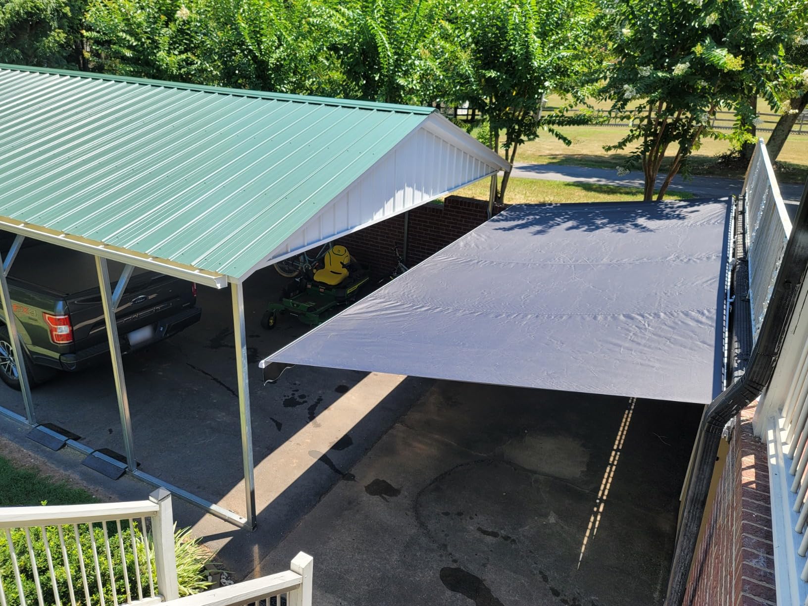 Aleko 20x10 feet Caribbean Style Electric White Frame Awning, Remote Control Motorized & Manual Crank, Outdoor Shade Canopy with UV-Resistant Fabric - Desert Sand customer photo 1