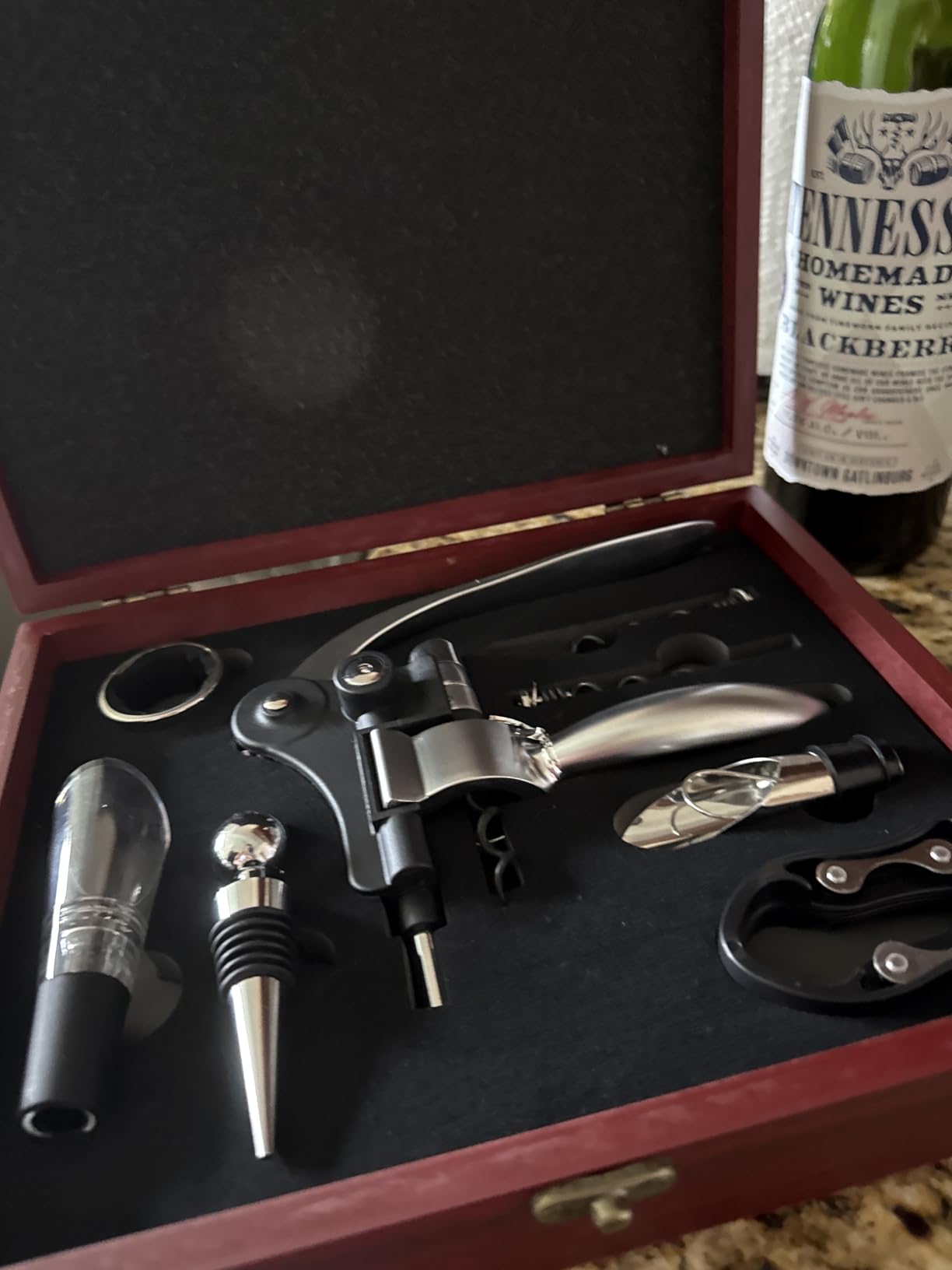 Wine Opener Set,Wine Bottle Opener Including Foil Cutter, Bottle Stopper Pourer and Extra Spiral,Wine Corkscrew Set,Gift box Opener Kit. customer photo 1