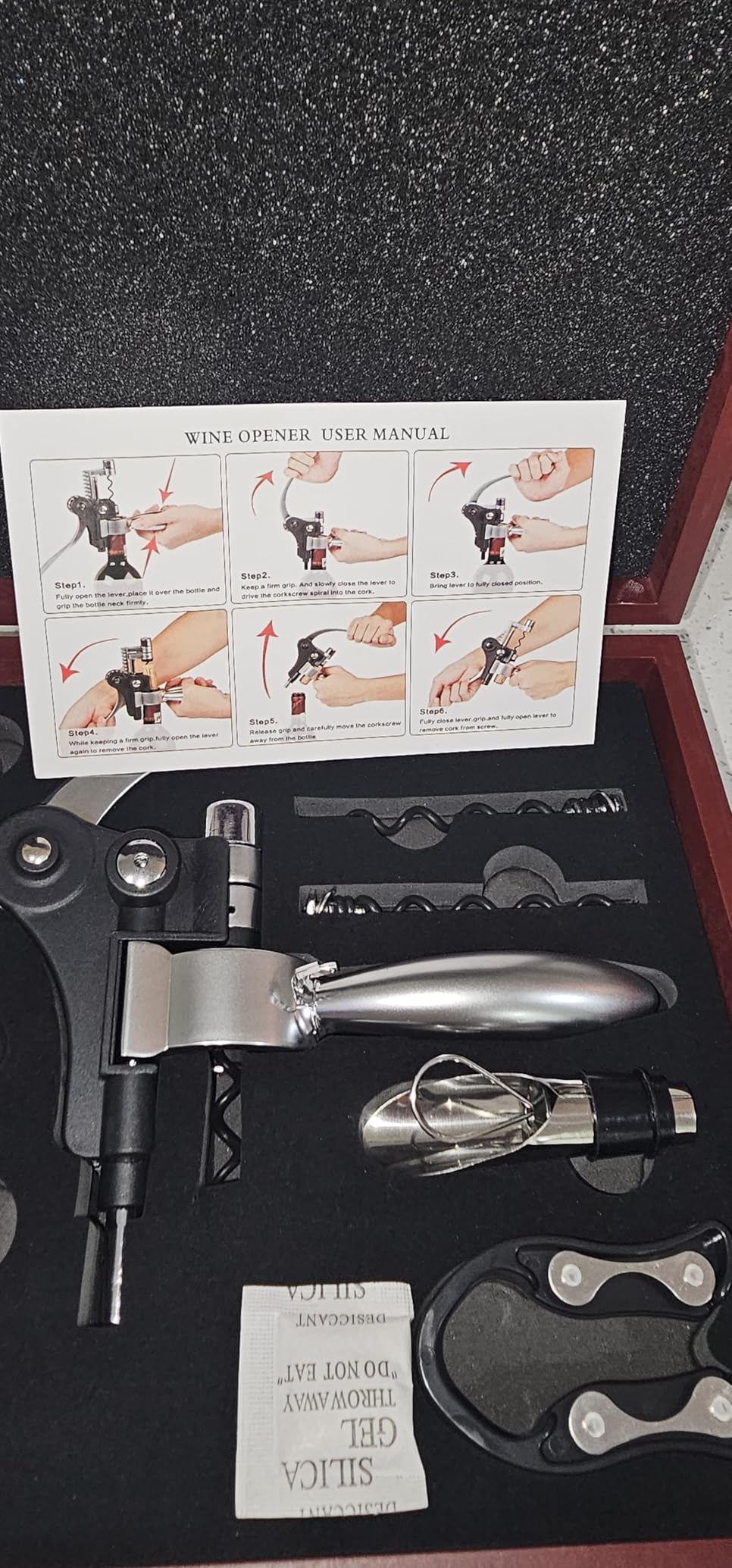 Wine Opener Set,Wine Bottle Opener Including Foil Cutter, Bottle Stopper Pourer and Extra Spiral,Wine Corkscrew Set,Gift box Opener Kit. customer photo 2
