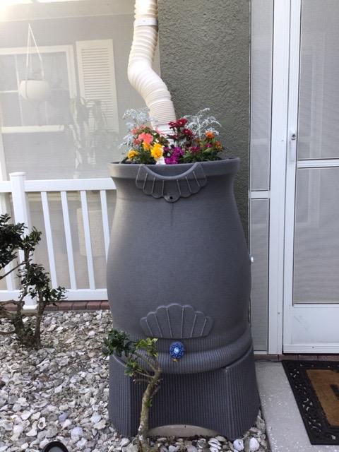 Good Ideas Rain Saver 50 Gallon Urn Shaped Water Storage Barrel with Planter and 2 Metal Spigots, Light Granite customer photo 2