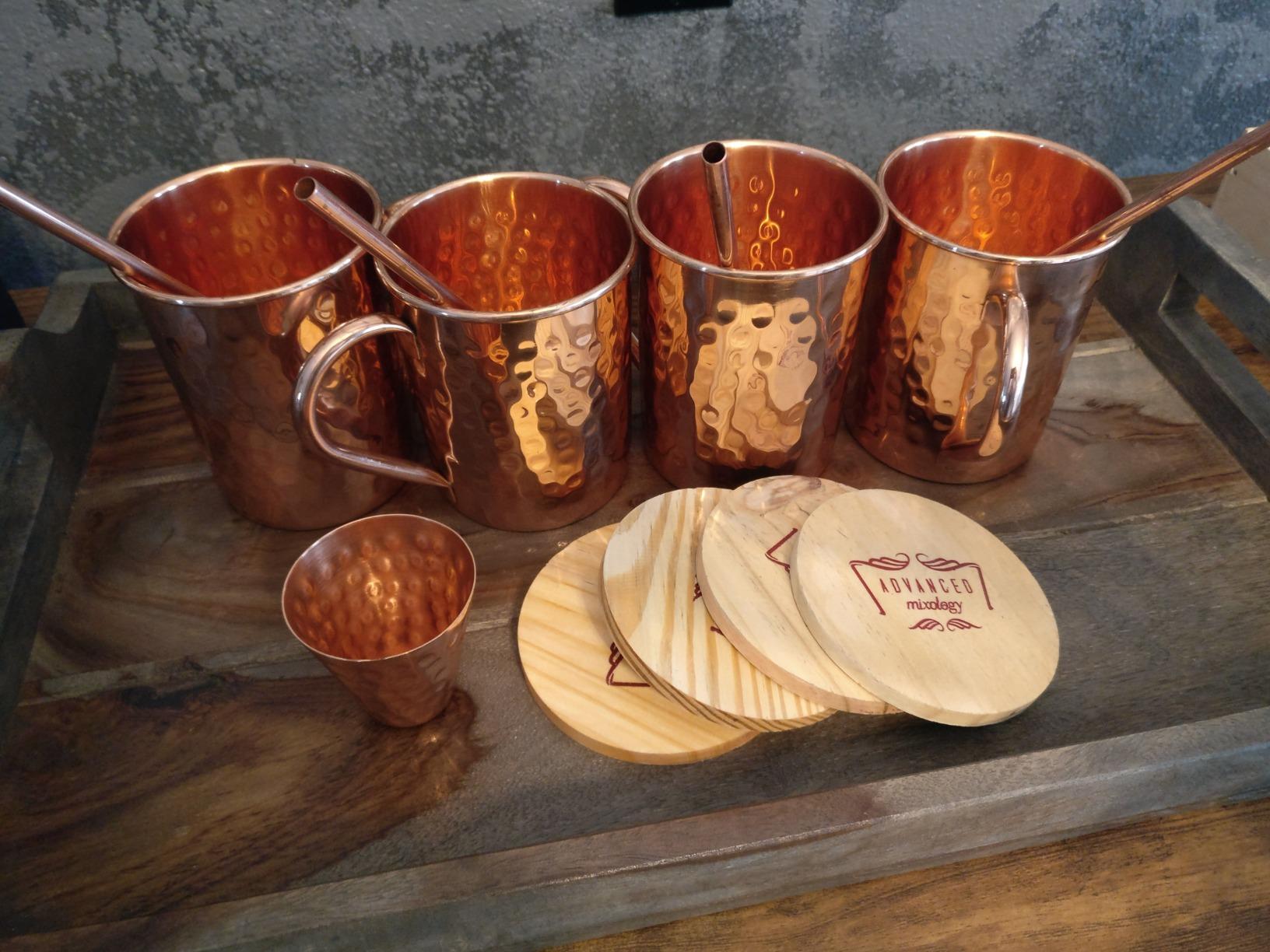 Advanced Mixology 100% Pure Copper Moscow Mule Mugs - Gift Set of 4 (16 oz) with Handcrafted Wooden Coasters customer photo 1