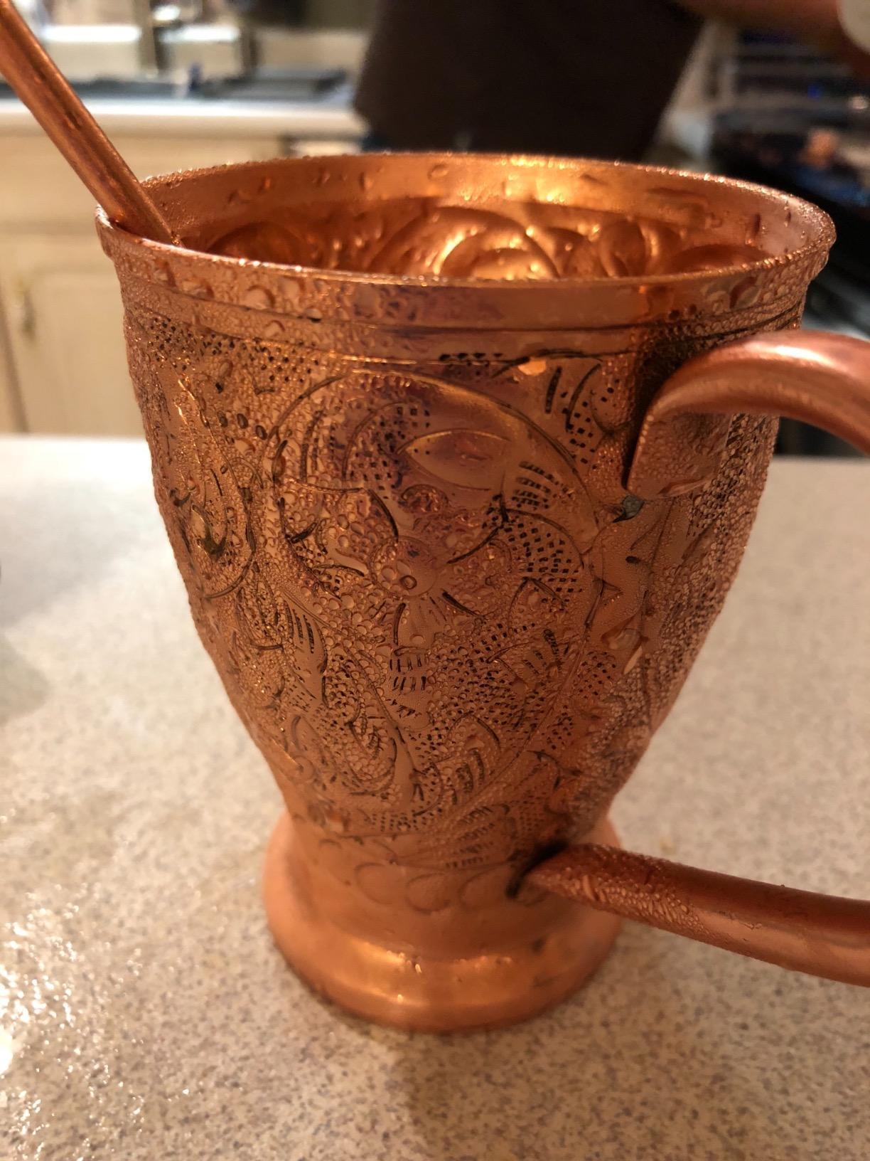 Copper Cups Set of 2 with Unique Handcrafted Embossed Design with Anti-Tarnish Food-Grade Coating - Moscow Mule Copper Mugs Gift Set with 2 Straws & Recipe E-Book, 16 oz customer photo 1