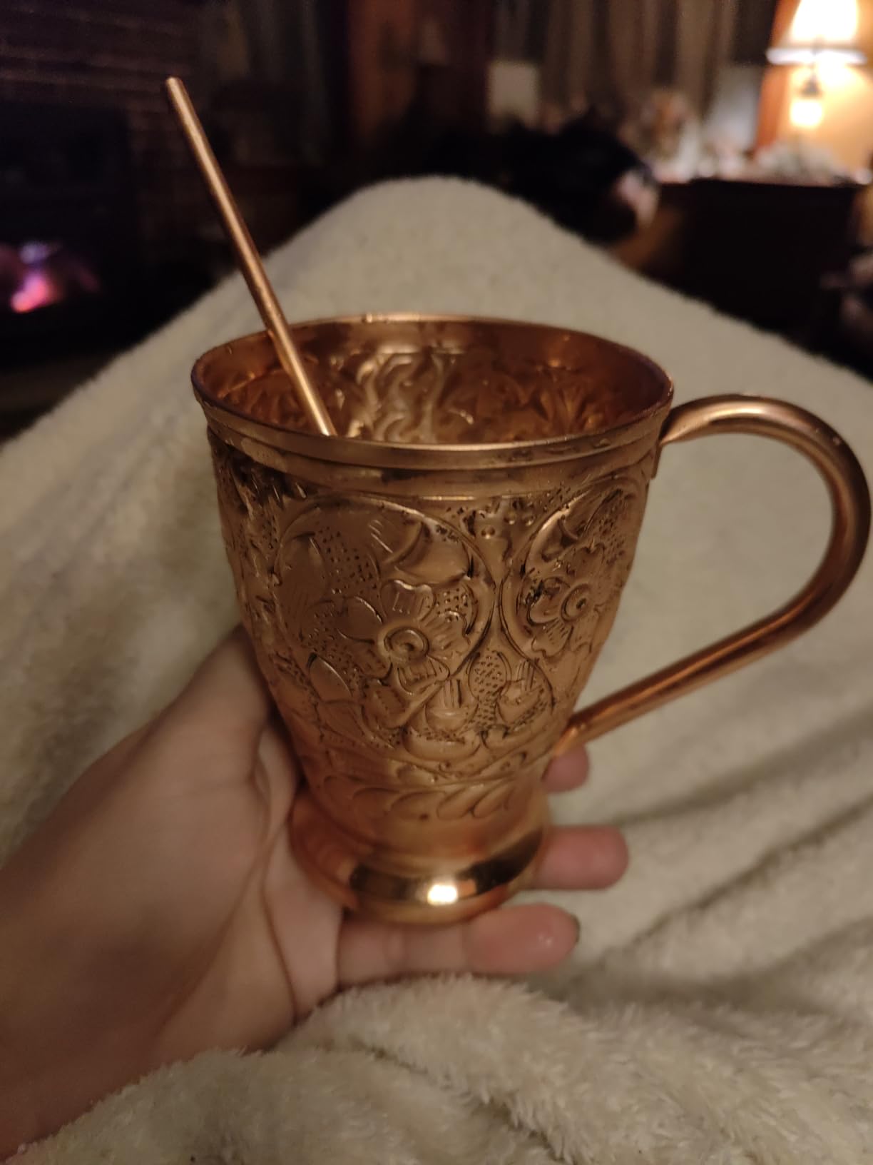 Copper Cups Set of 2 with Unique Handcrafted Embossed Design with Anti-Tarnish Food-Grade Coating - Moscow Mule Copper Mugs Gift Set with 2 Straws & Recipe E-Book, 16 oz customer photo 2