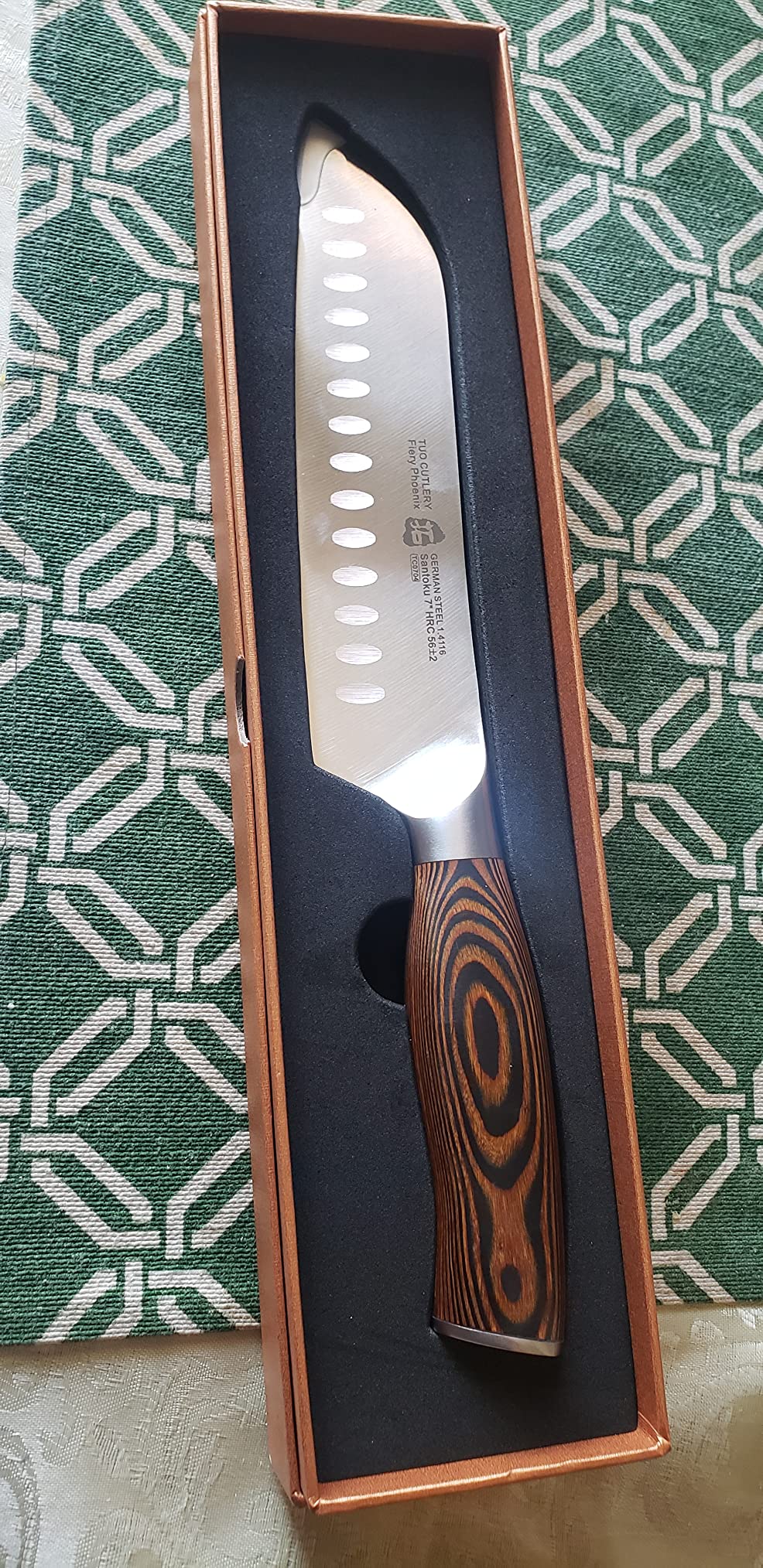 TUO Santoku Knife, 7 inch Japanese Chef Knife for Vegetable Chopping & Meat Dicing, High Carbon German Steel, Ergonomic Handle - Fiery Phoenix Series customer photo 2