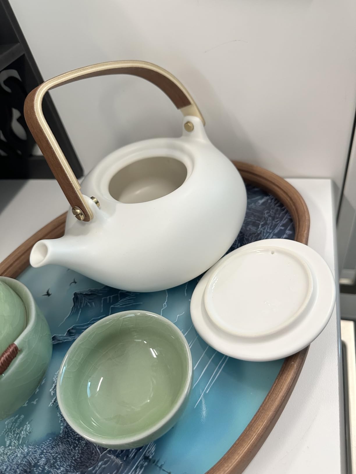ZENS Teapot with Infuser, Ceramic Japanese 2cup Teapot for Loose Leaf Tea, 800ml Small Matte White Porcelain Tea Pot Gift with Modern Bentwood Handle customer photo 2