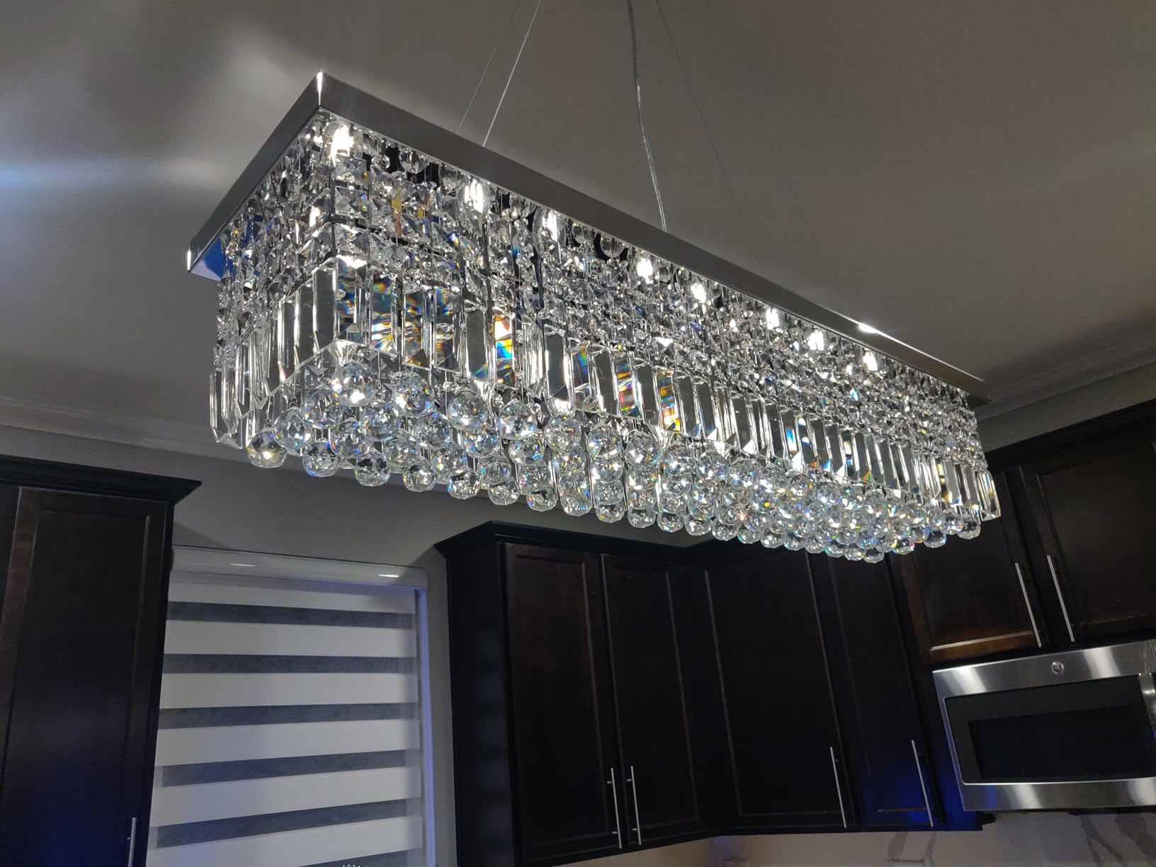 Siljoy 6-Light Modern Crystal Chandelier for Dining Room, Rectangular K9 Crystal Raindrop Chandelier, Rectangle Pendant Ceiling Light Fixture for Living Room Kitchen Island L31.5'' x W10'' x H10'' customer photo 1