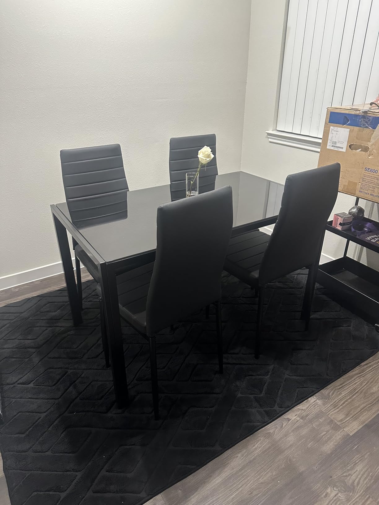 Best Choice Products 5-Piece Glass Dining Set, Modern Kitchen Table Furniture for Dining Room, Dinette, Compact Space-Saving w/Glass Tabletop, 4 Upholstered PU Chairs, Metal Steel Frame - Black customer photo 2