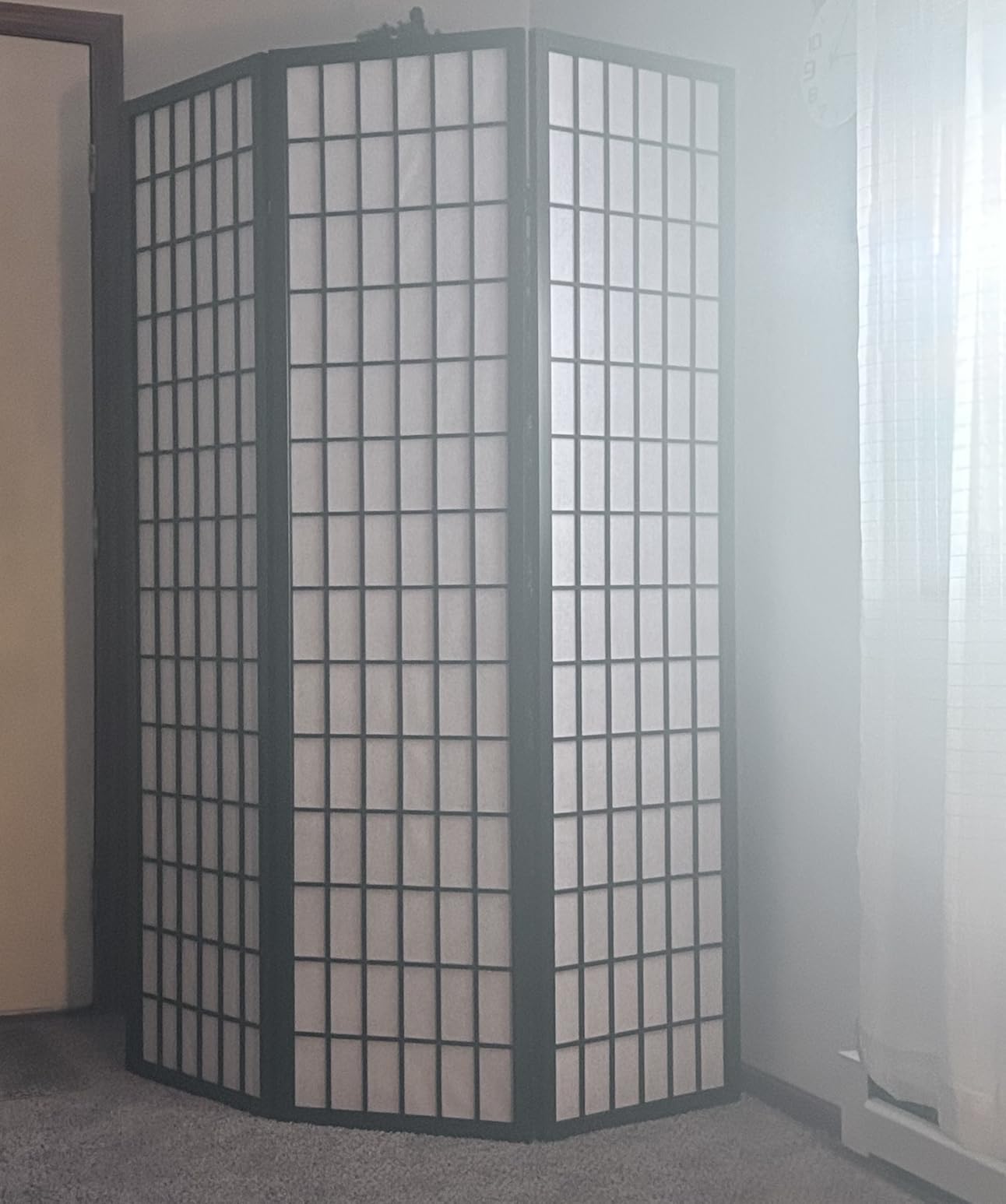 Roundhill Furniture Oriental Shoji 4 Panel Screen Room Divider, Natural customer photo 1