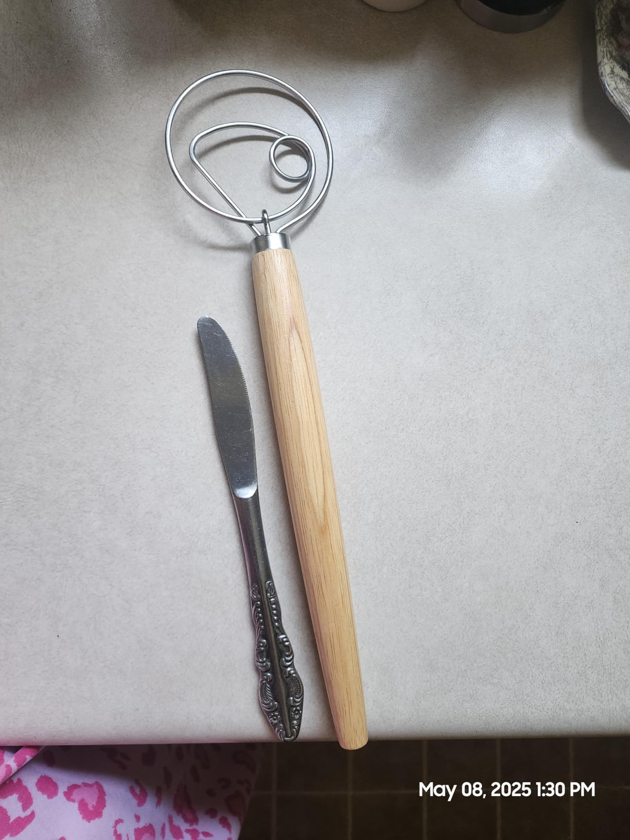 Pack of 2 Danish Dough Whisk, Kitchen Baking Flour Mixing Tool for Sourdough, Bread, Flour Paste, Butter, Pancake, Pizza, Cake, Pastry, Biscuits, Wooden Handle Stainless Steel Ring customer photo 2