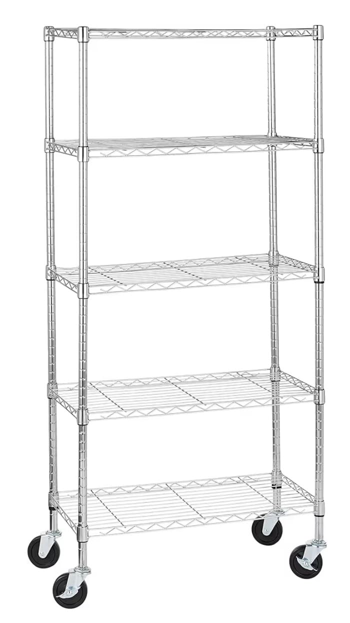 Amazon Basics 5-Shelf Adjustable, Heavy Duty Storage Shelving Unit on 4