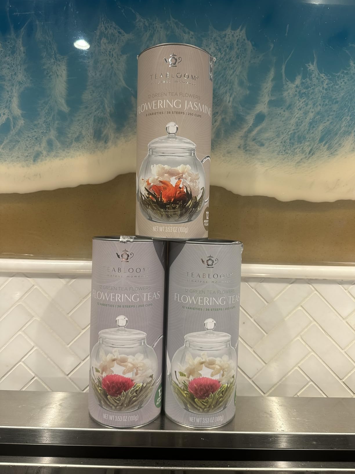 Teabloom Jasmine Flowering Tea - Hand Tied Green Tea Leaves + Jasmine Blossoms Flowering Tea Creations - Blooming Tea Gift Set - 12-Pack, 36 Steeps, Makes 250 Cups customer photo 1