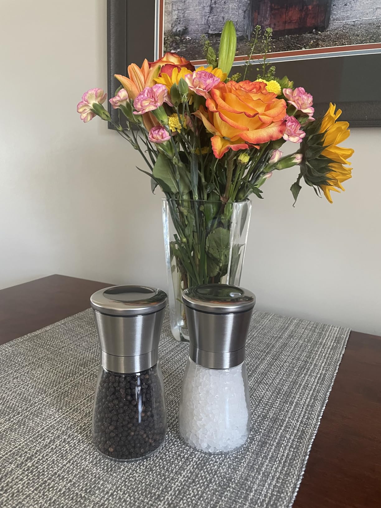 Home EC Original Stainless Steel Sea Salt and Pepper Grinder Set of 2 - Adjustable Ceramic - Glass Salt and Pepper Shakers - Kitchen Pepper Mill & Salt Mill W/Funnel customer photo 1