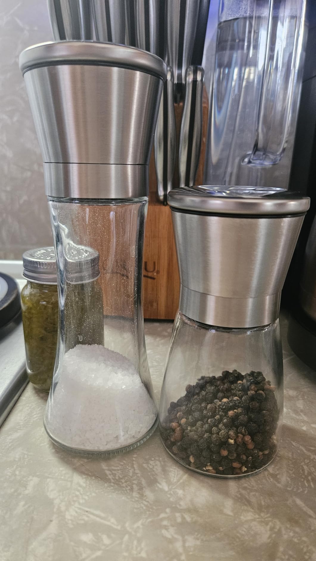 Home EC Original Stainless Steel Sea Salt and Pepper Grinder Set of 2 - Adjustable Ceramic - Glass Salt and Pepper Shakers - Kitchen Pepper Mill & Salt Mill W/Funnel customer photo 2