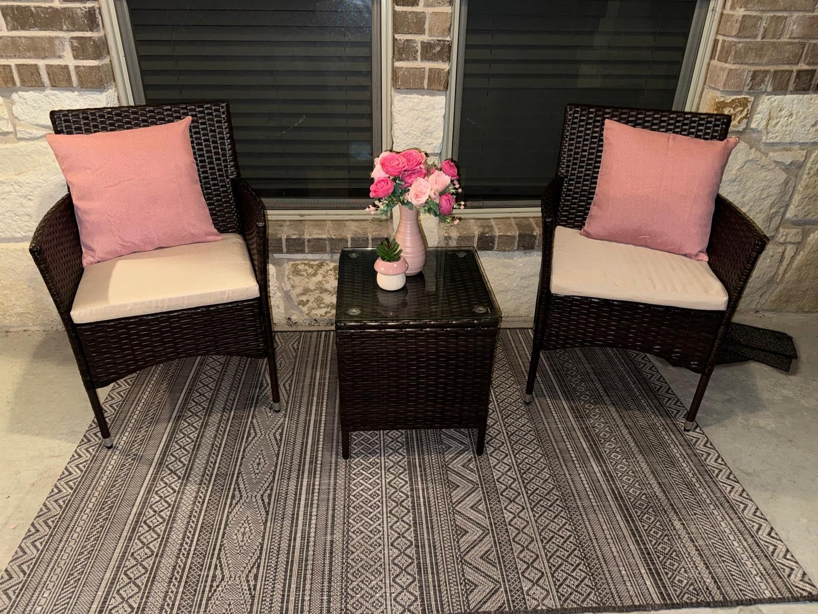 Devoko Patio Porch Furniture Sets 3 Pieces PE Rattan Wicker Chairs with Table Outdoor Garden Furniture Sets (Brown/Beige) customer photo 1