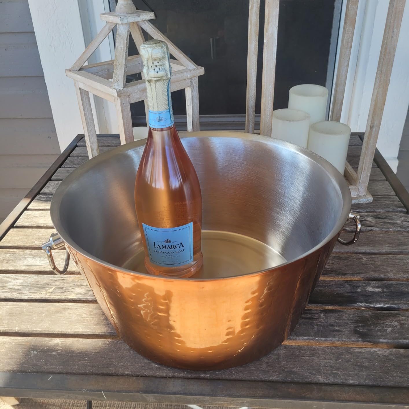 BREKX Insulated Rose Copper Double Walled Ice Bucket for Parties, Anchored Wine Bucket/Large Ice Bucket with Handles, Drink Cooler for Parties, 12 Quarts (3 Gallon) customer photo 2