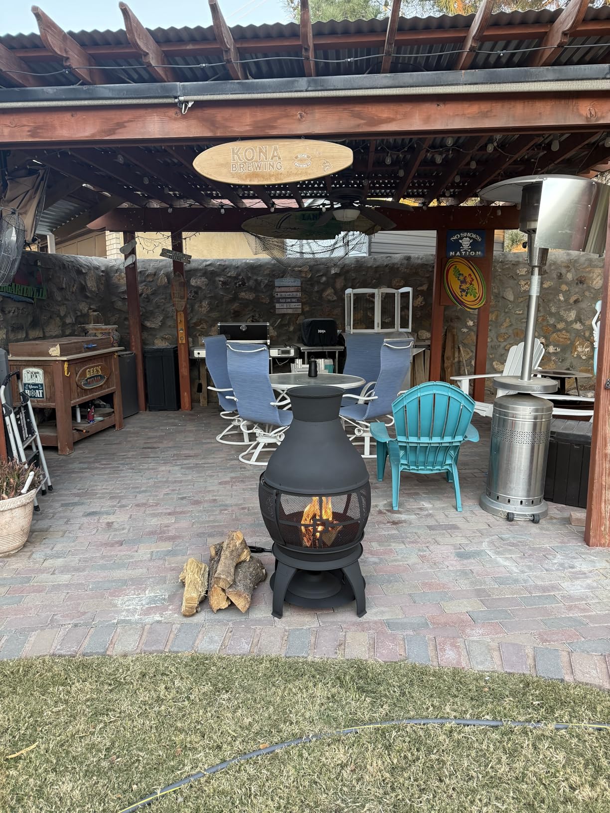 BALI OUTDOORS Wood Burning Fire Pits Chimenea Outdoor Fireplace Wooden Firepit, Brown-Black customer photo 1