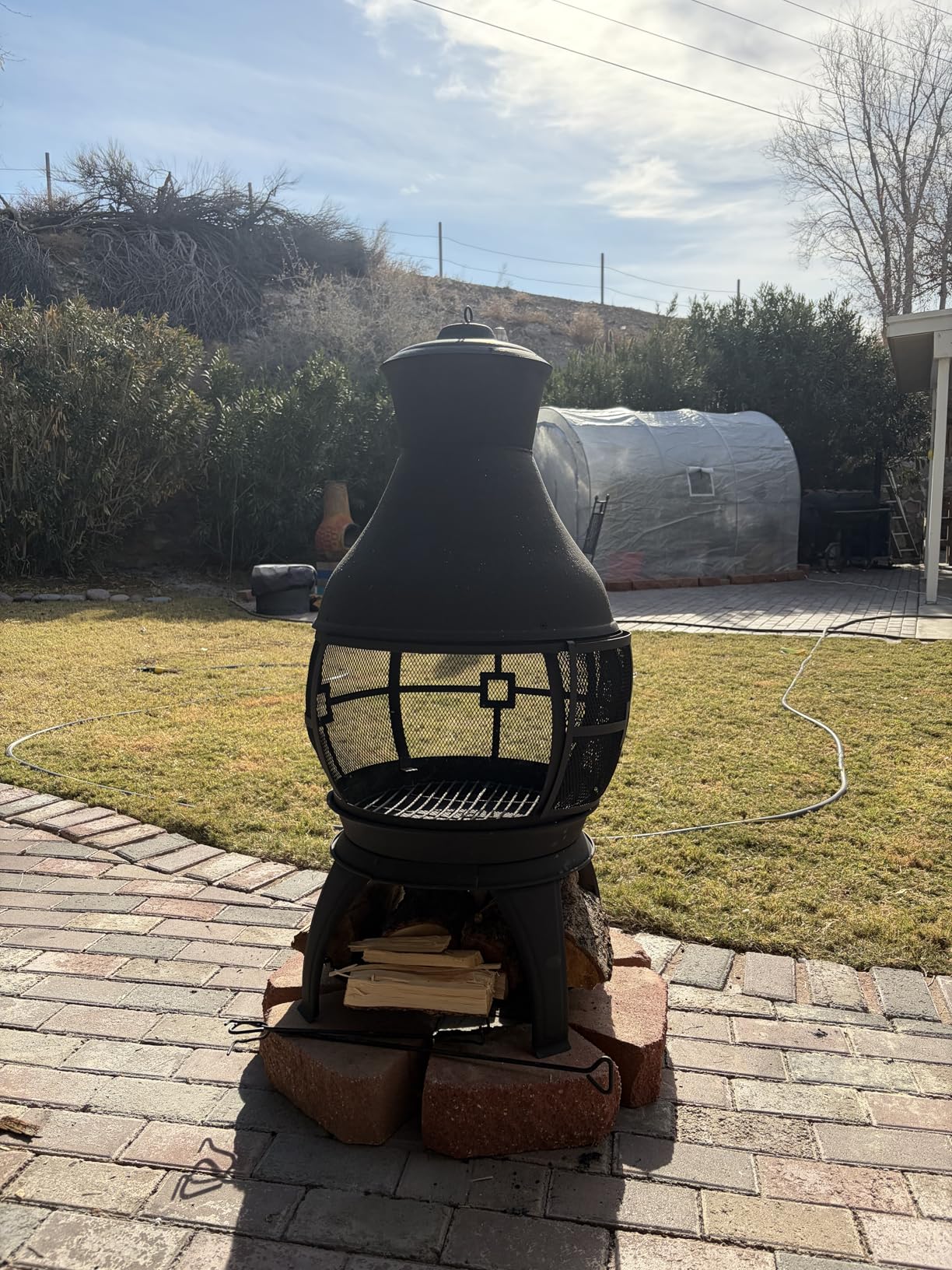 BALI OUTDOORS Wood Burning Fire Pits Chimenea Outdoor Fireplace Wooden Firepit, Brown-Black customer photo 2