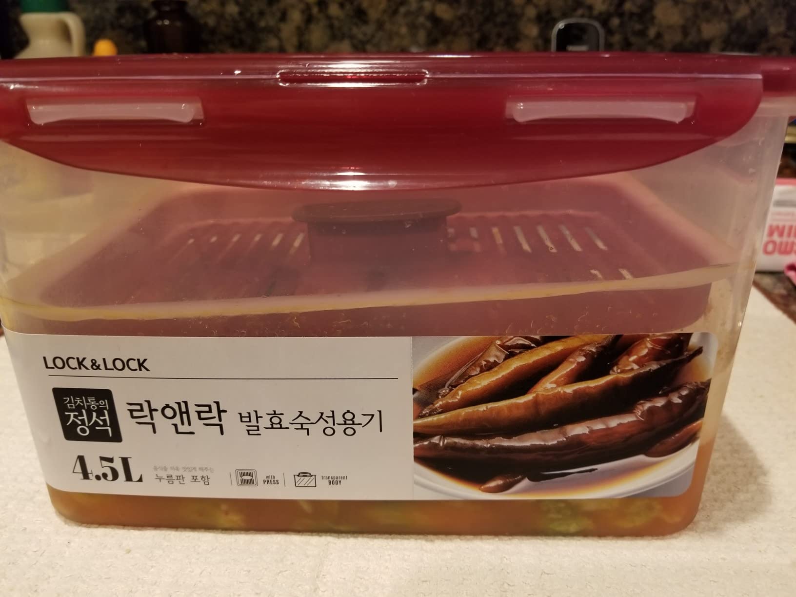 LockandLock Press Plate Leakproof Airtight Pickle Kimchi Container 4.5L / 152oz BPA Free One Handle Clear Body Maintain Fresher Taste customer photo 1