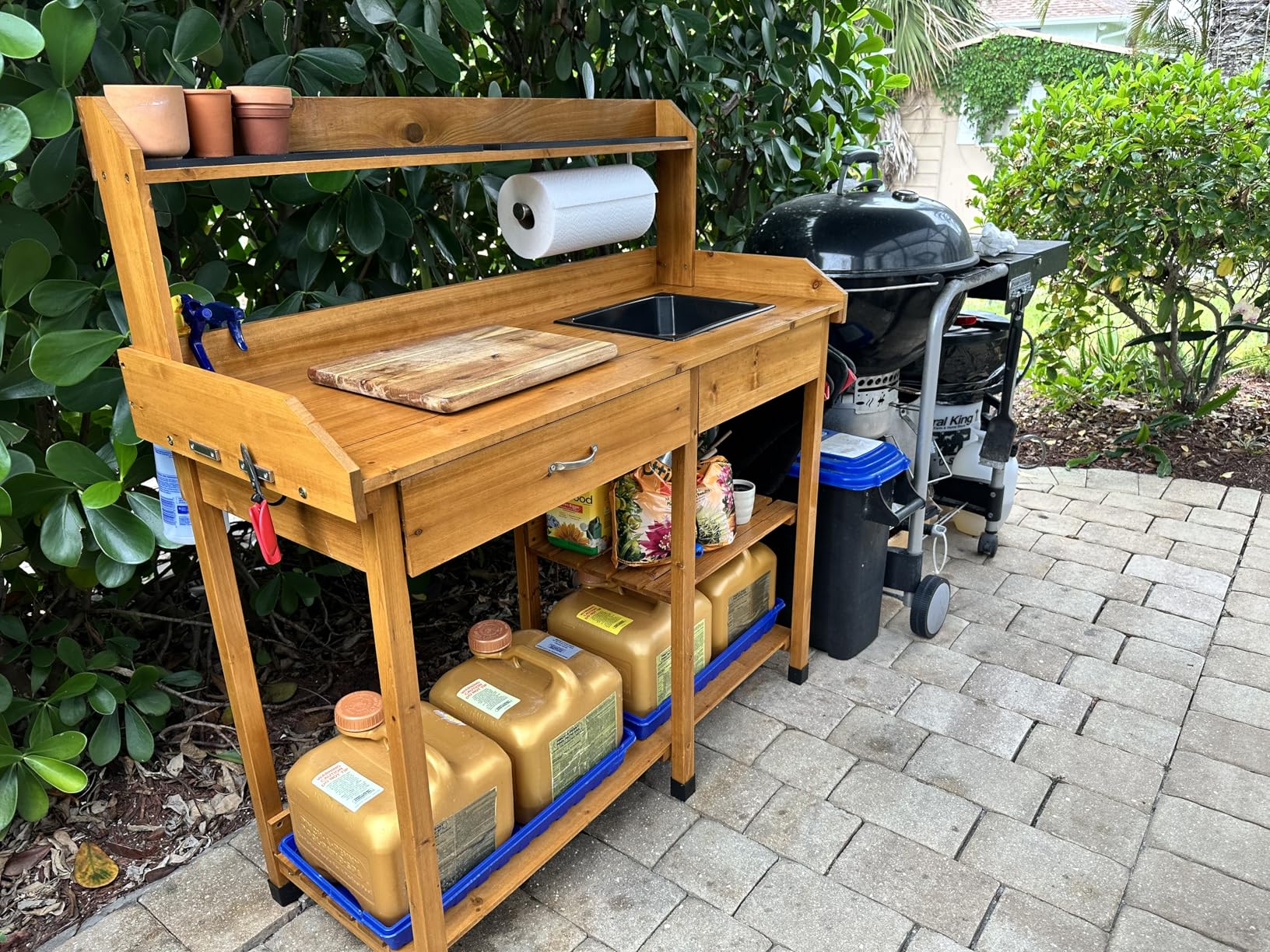 Yaheetech Potting Bench Outdoor Garden Work Bench Station Planting Solid Wood Construction for Horticulture w/Sink Drawer Rack Shelves Natural Wood customer photo 2