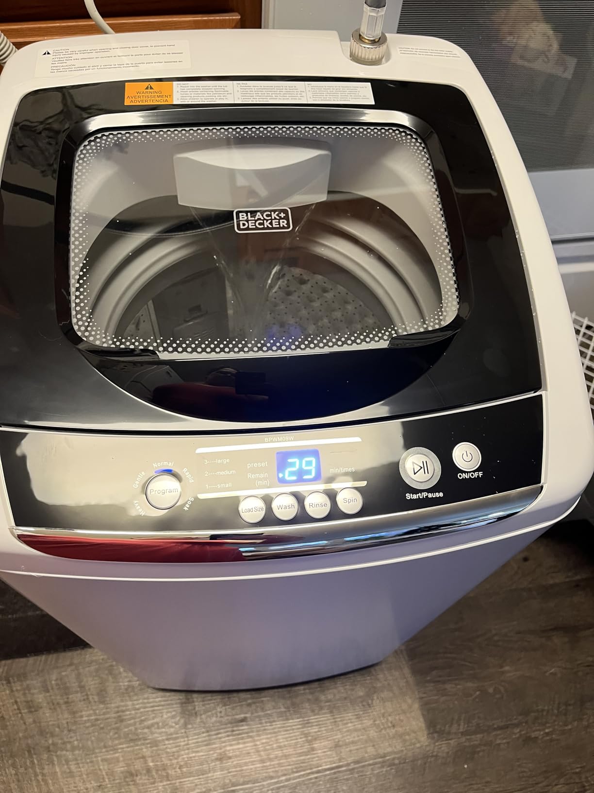 BLACK+DECKER 0.9 Cu. Ft. Portable Washer, 6.6 lb. Capacity Washing Machine for Homes & Apartments, 5 Wash Cycles, Quick Connect Sink Adapter and Drain Hose Included, LED Display, BPWM09W, White customer photo 2