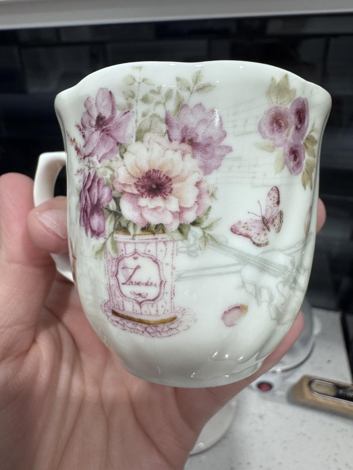 GuangYang 12 Pieces (Tiny Style) Espresso Cups and Saucers, 2.5 ounce/80ml, Set of 6, Mini Premium Porcelain Coffee Cup Set, Fancy Flower Pattern Design customer photo 2