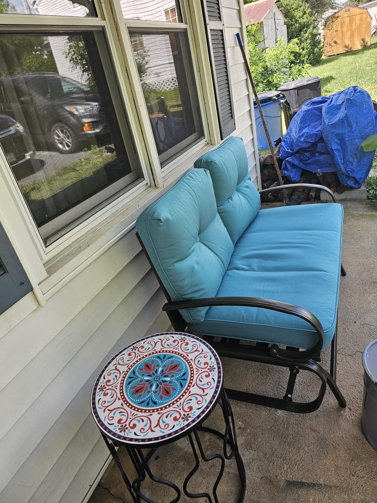 Kozyard Cozy Patio Glider Bench - Outdoor Rocking Loveseat with Sturdy Frame and Cushioned Seats for Patio, Yard - Rocker Swing with Outdoor Seating, Perfect for Porch Outdoo (Beige) customer photo 2