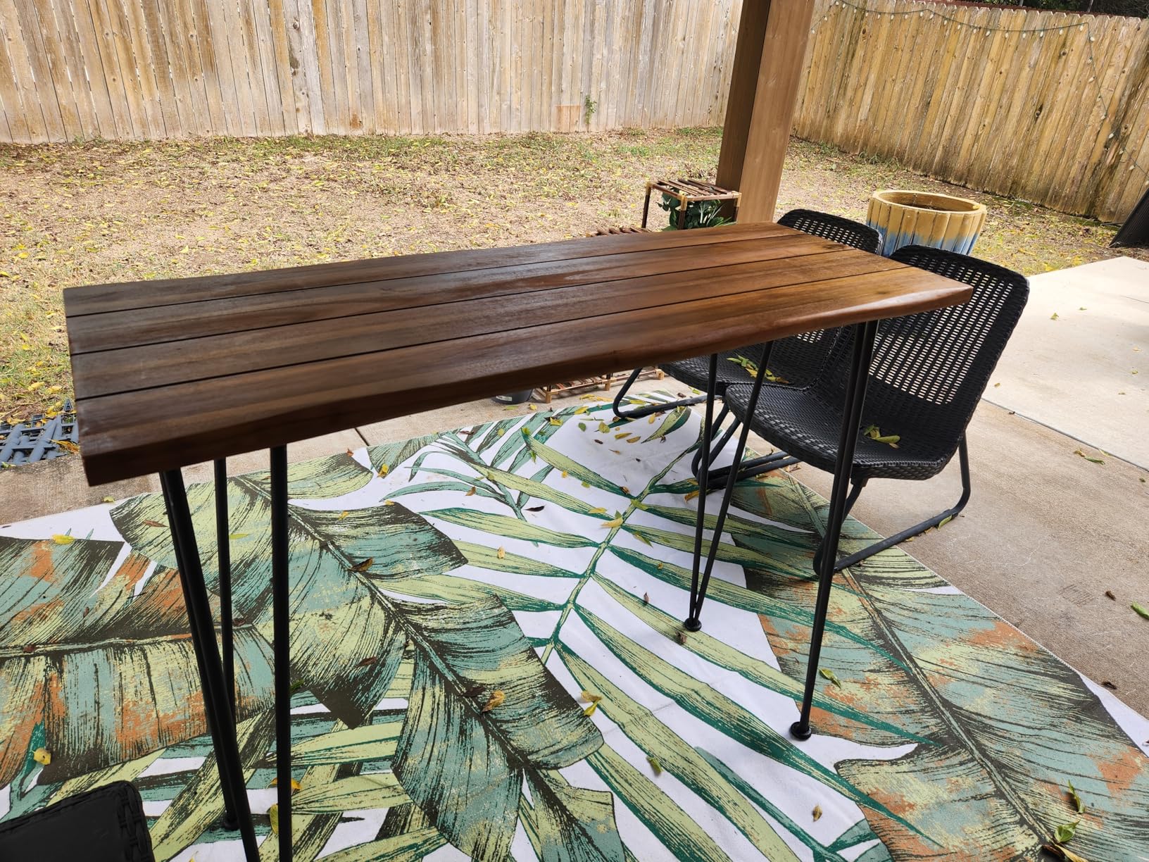 Christopher Knight Home Denali Outdoor Industrial Acacia Wood Bar Table with Iron Frame, Teak Finish / Rustic Metal customer photo 1
