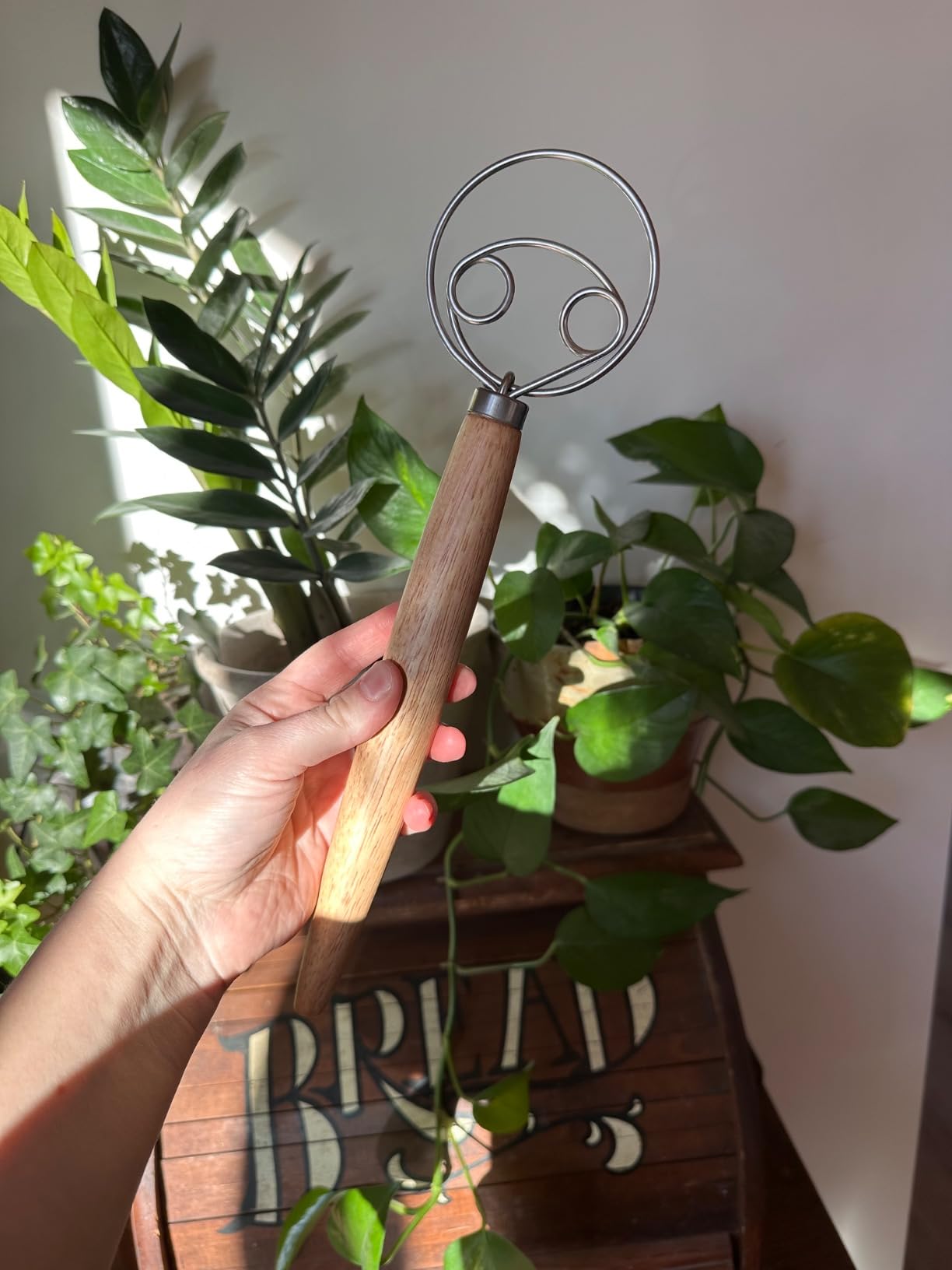 TEEVEA Danish Dough Whisk Stainless Steel Dough Hook Dutch Whisk for Sourdough Bread Mixer Hand with Wooden Handle Kitchen Whisking Mixing Tool Bread Making Tools customer photo 1
