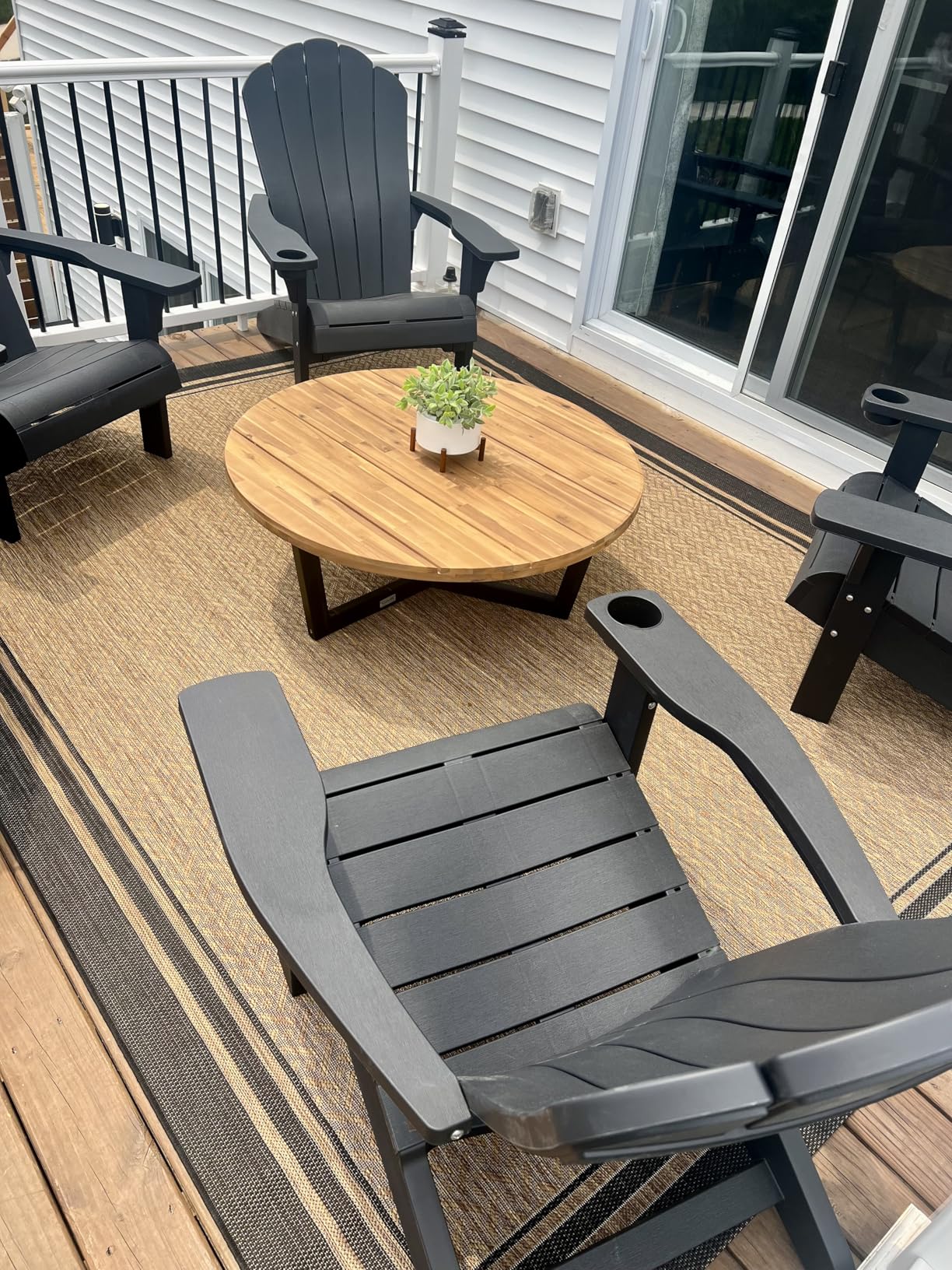 Gertmenian Indoor Outdoor Classic Flatweave Area Rug, Stain & UV Resistant Carpet, Deck, Patio, Poolside & Mudroom, 5x7 Ft Standard, Simple Border, Black Tan, 21490 customer photo 2