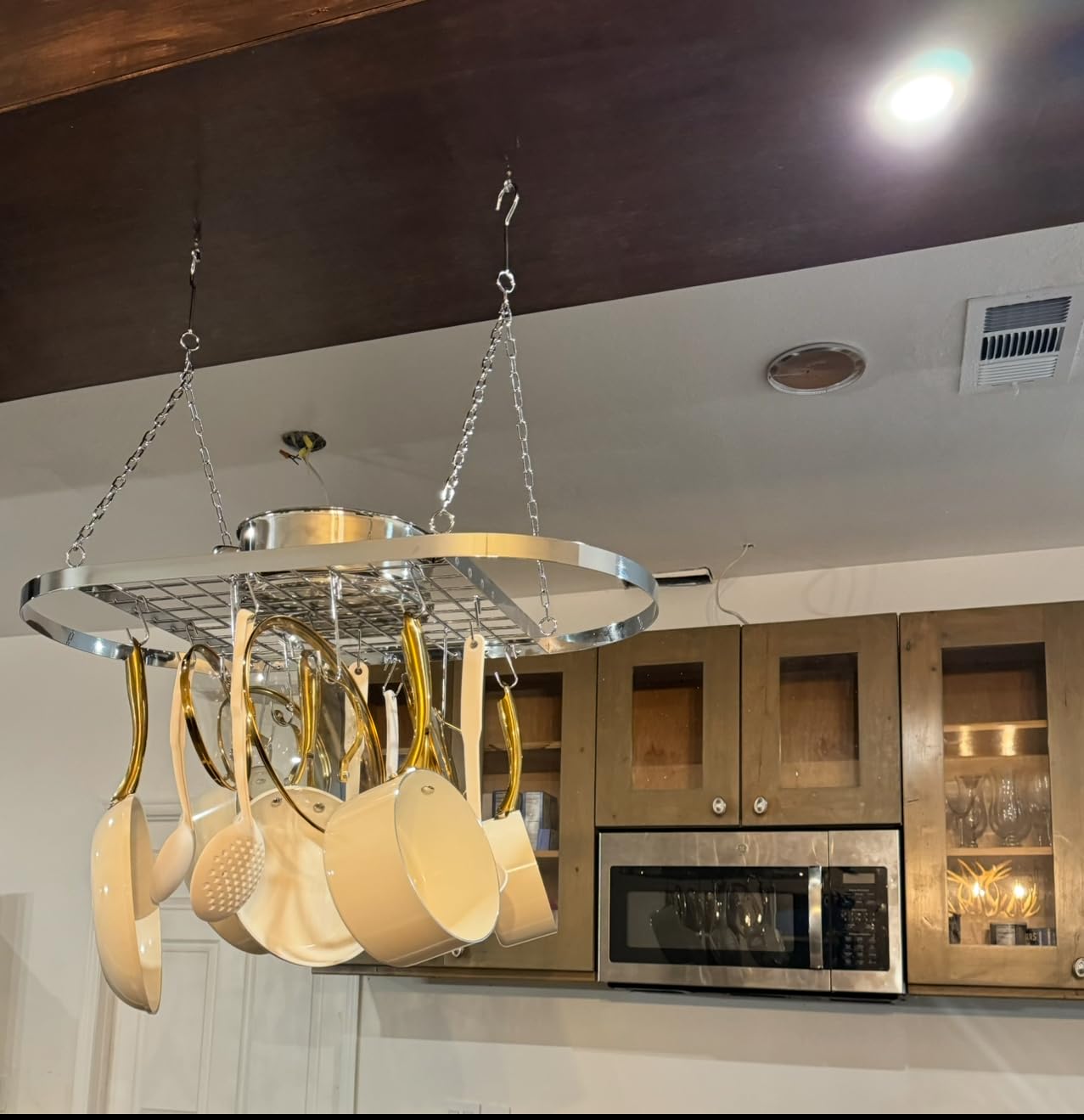 Sorbus Pot and Pan Rack for Ceiling with Hooks - Decorative Oval Mounted Storage Rack - Multi-Purpose Organizer for Home, Restaurant, Kitchen Cookware, Utensils, Books, Household (Hanging Chrome) customer photo 1