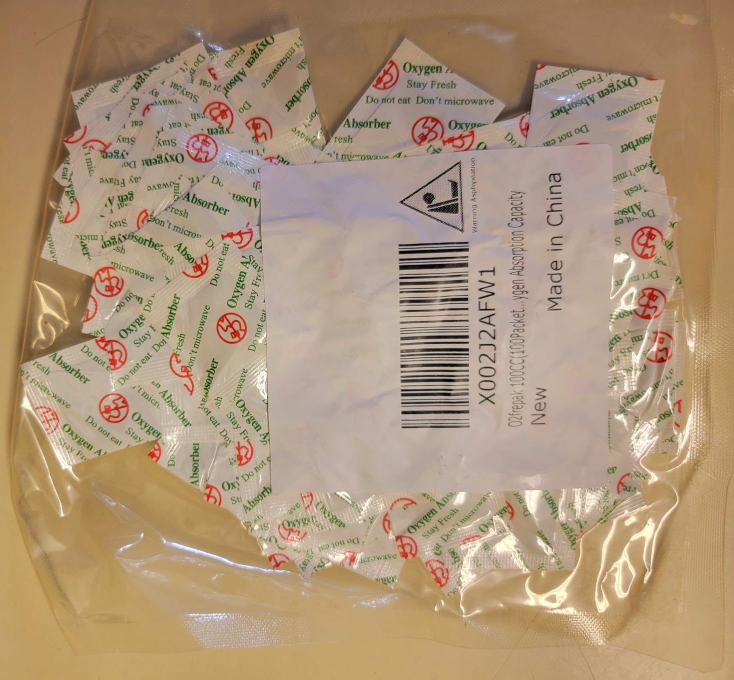 O2frepak 200CC(100-Pack) Food Grade Oxygen Absorbers Packets For Food Storage,Oxygen Absorbers Storage Packets With Oxygen Indicator In Vacuum Bag And 3 Times Oxygen Absorption Capacity customer photo 1